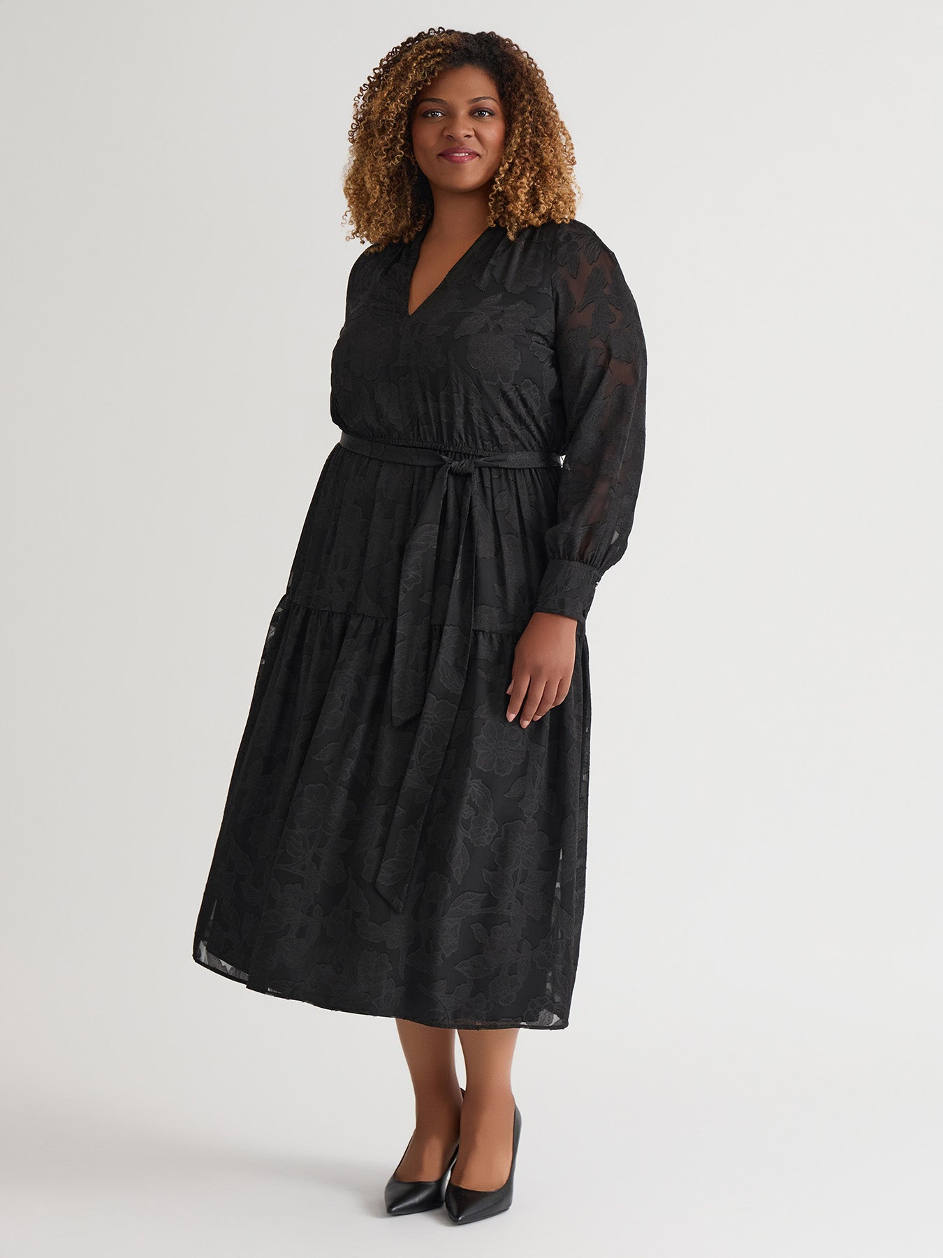 plus size black maxi dress with sleeves Kasper Women's Soft V-Neck Tiered Midi - dress_style::datenight length skirt Summer Dress | Black Size:6-8