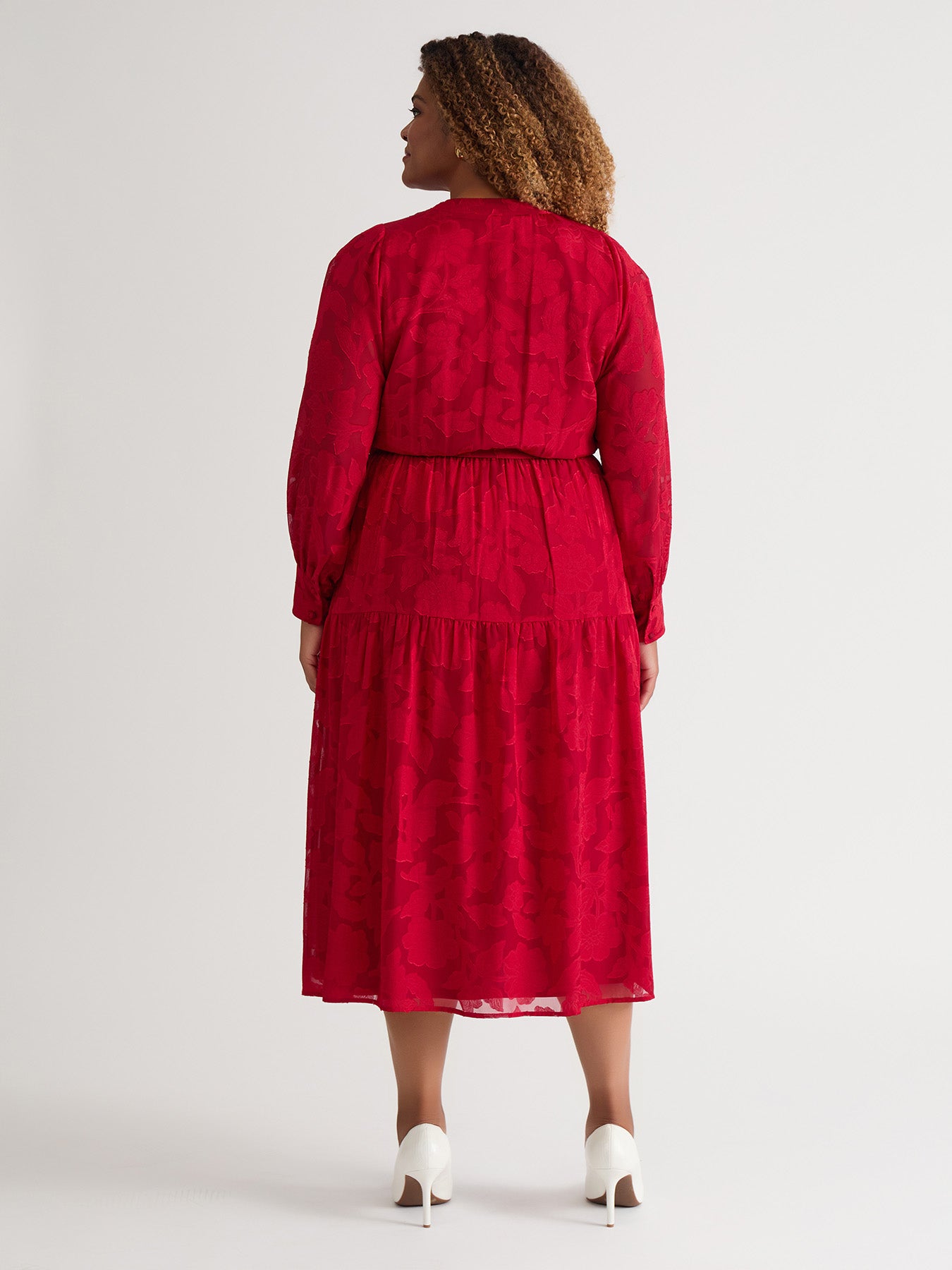 Tiered Burnout Maxi Dress, Crimson in Crimson | Kasper