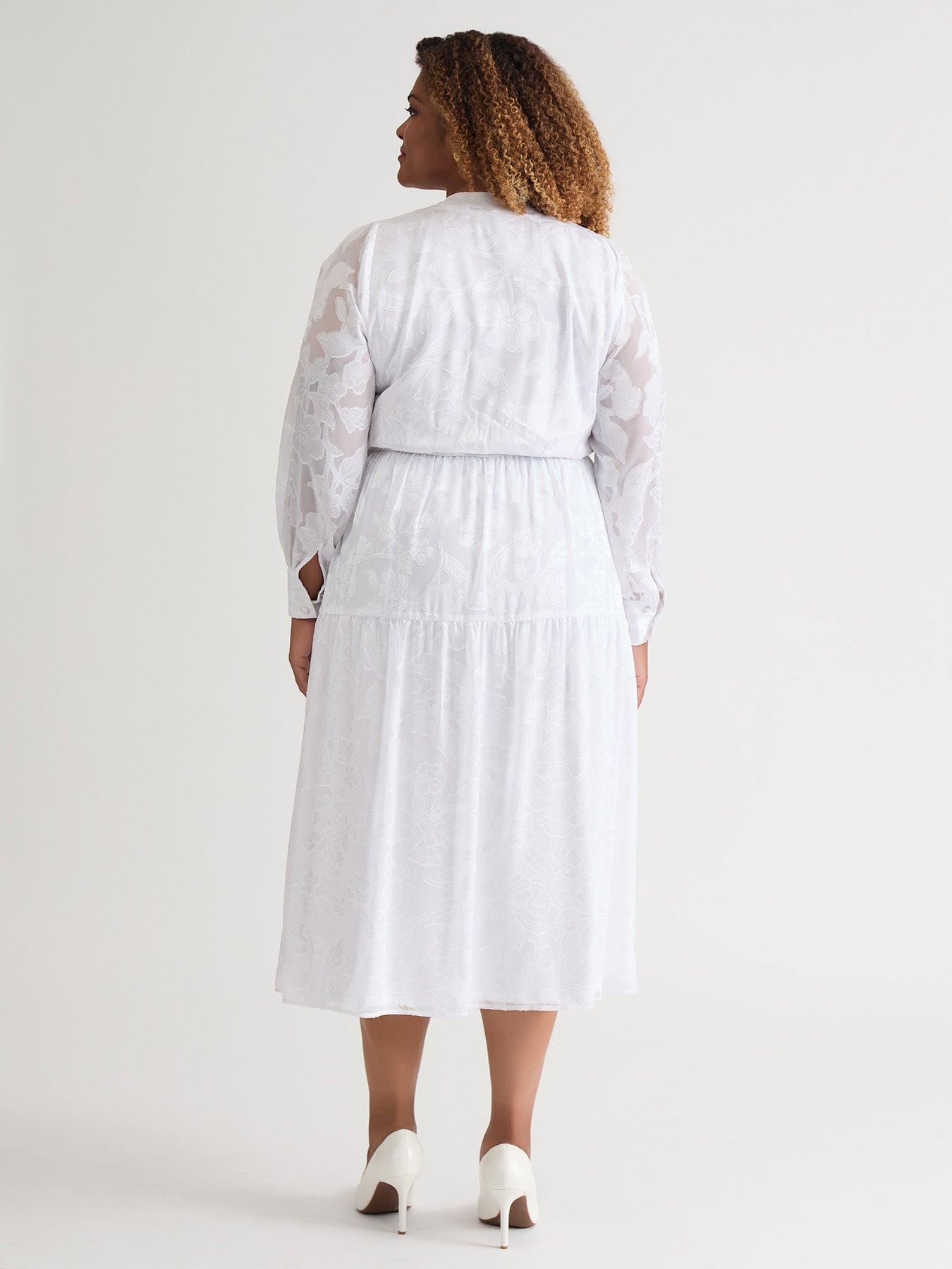 Kasper Women's Soft V-Neck Tiered Midi Dress - White - Size XL Kasper Women's Soft V-Neck Tiered Midi Dress - White - Size XL