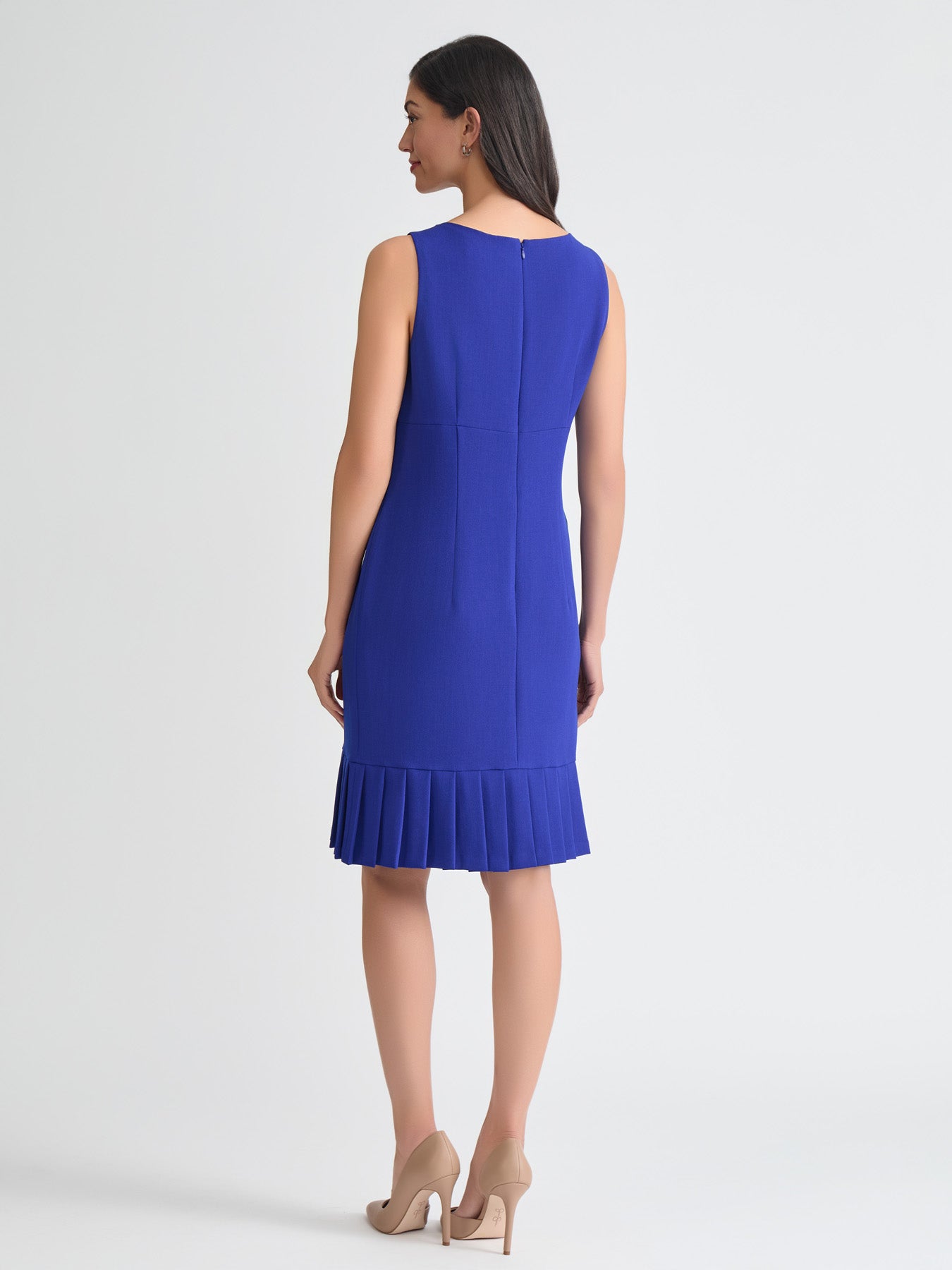 Pleated Hem Sheath Dress, Stretch Crepe in Royal Signature | Kasper
