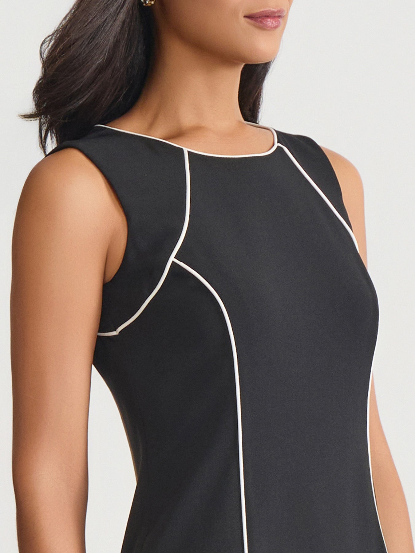 Corded Piping Sheath Dress, Stretch Crepe in Black/Vanilla Ice