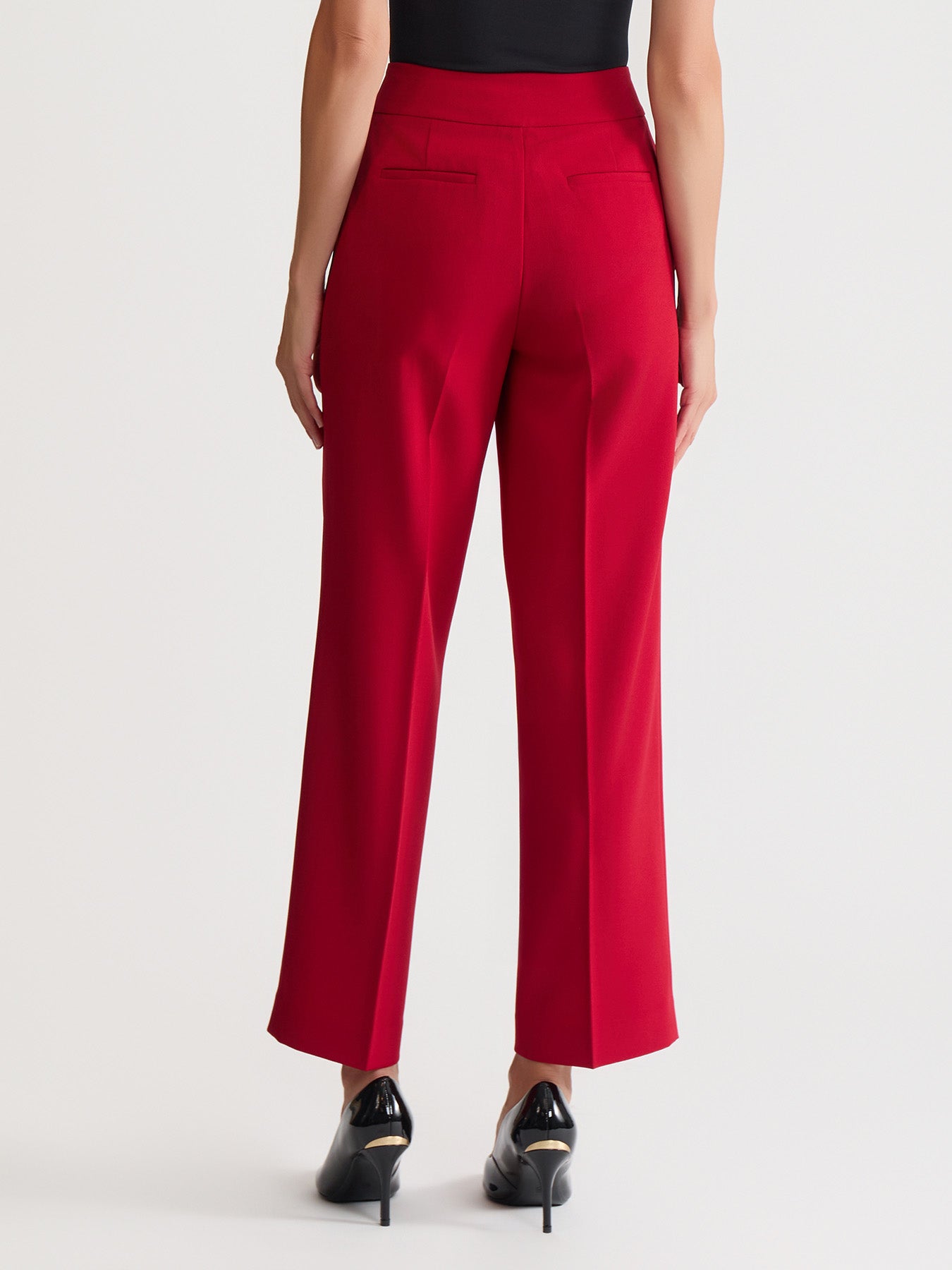 Petite Button Tab Trouser, Stretch Crepe in Fire Red | Kasper