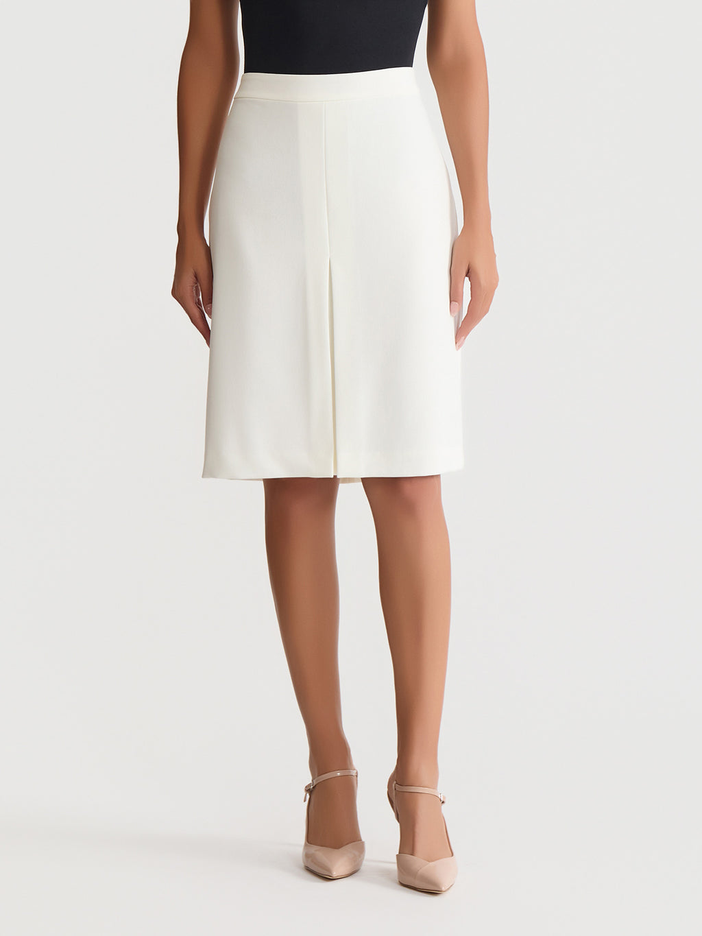 Pleat Front Skirt, Stretch Crepe in Vanilla Ice | Kasper