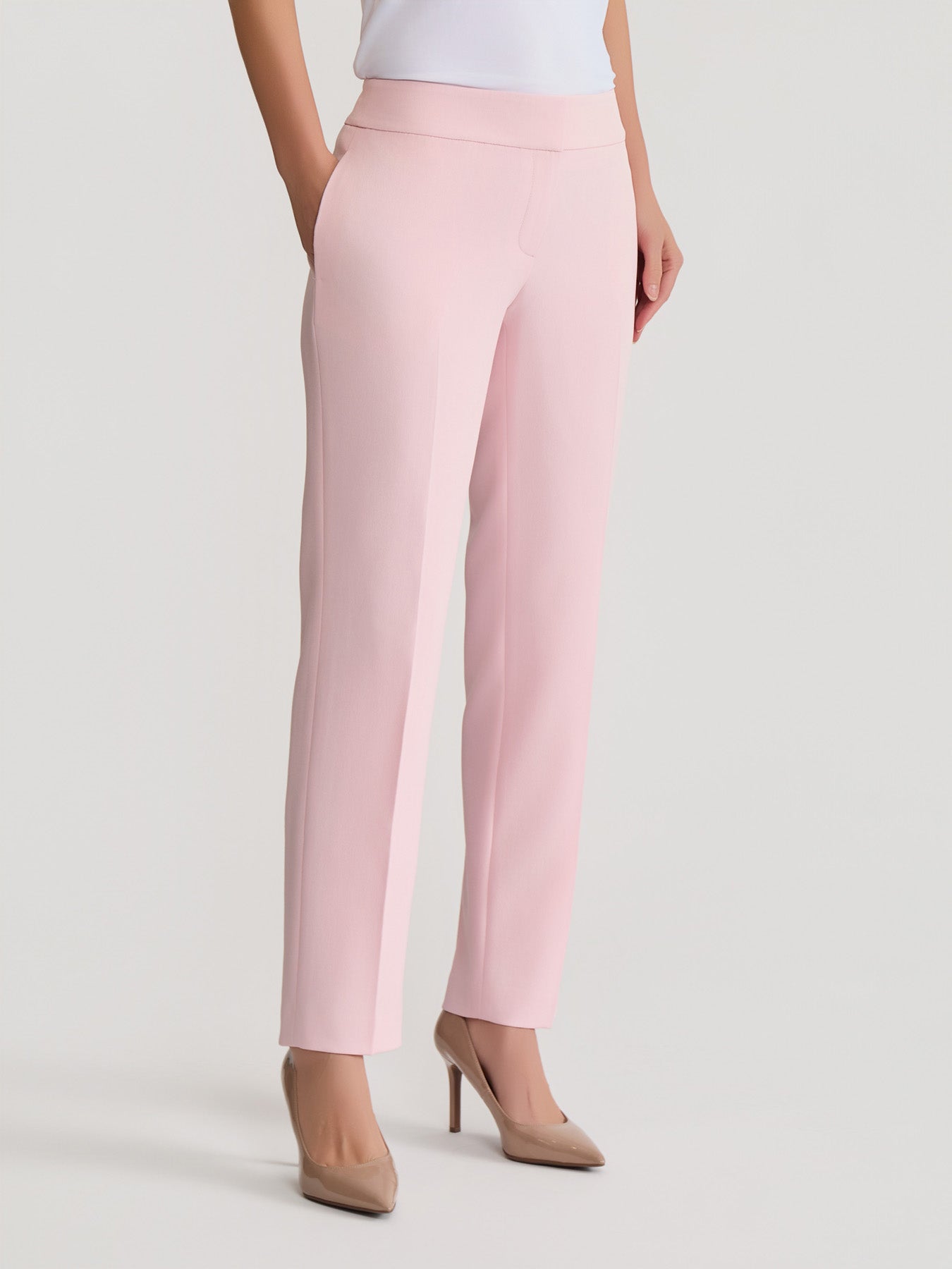 Plus Ava Straight Leg Pant, Stretch Crepe in Tutu Pink | Kasper