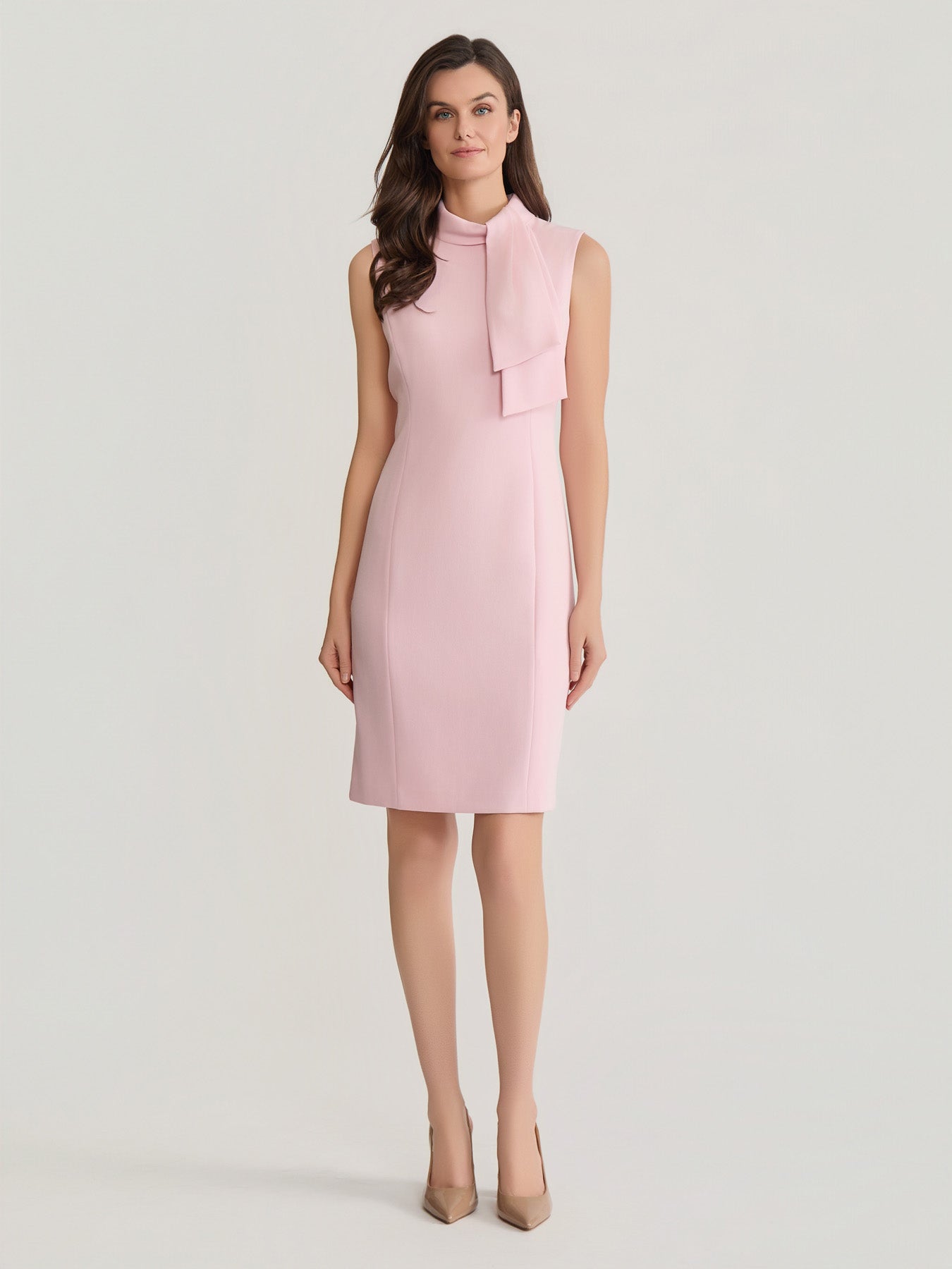 Petite Tie Neck Sheath Dress in Tutu Pink | Kasper