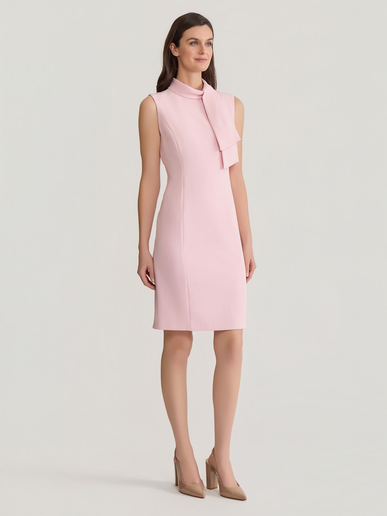 dress that ties at neck Tie Neck Sheath Dress in Tutu Pink