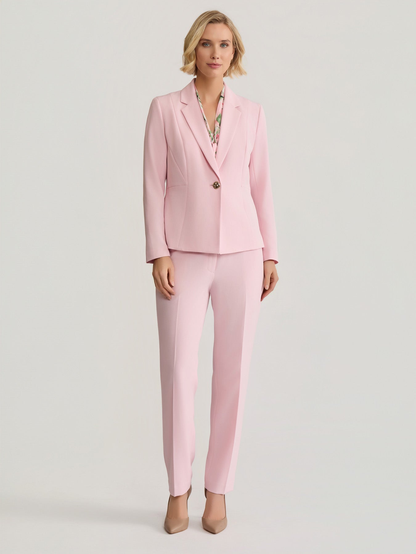 strapless open back dress Plus One Button Princess Seam Blazer, Stretch Crepe in Tutu Pink