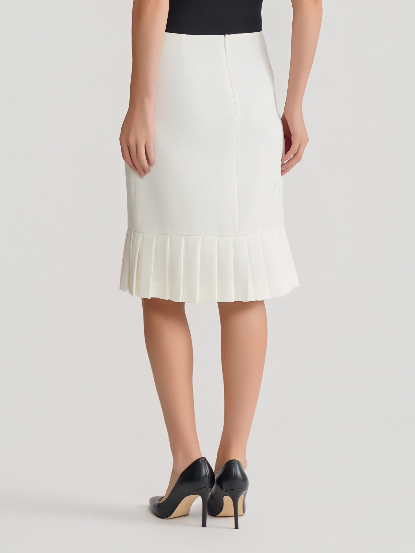 Pleat Hem Pencil Skirt, Stretch Crepe in Vanilla Ice | Kasper