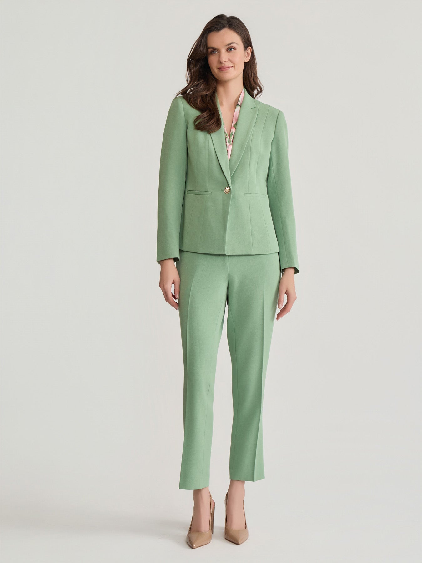 Plus One Button Double Seamed Blazer, Stretch Crepe in Loden Dusk | K