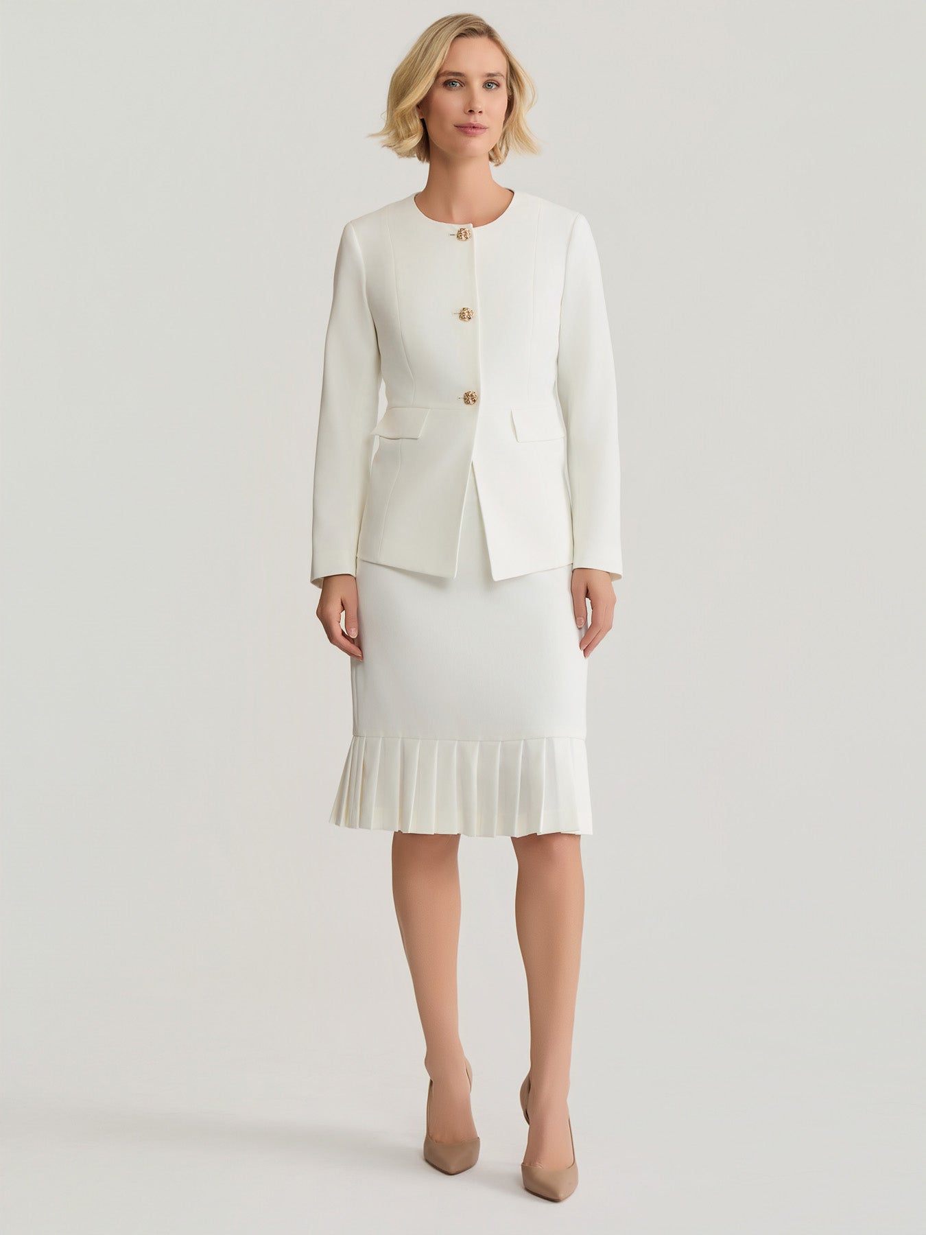 Peplum Jacket, Stretch Crepe in Vanilla Ice | Kasper