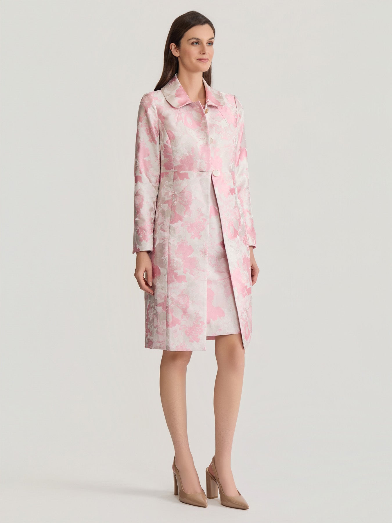 Kasper Women's Floral Jacquard 3 Button Topper Dress, Pink, 16