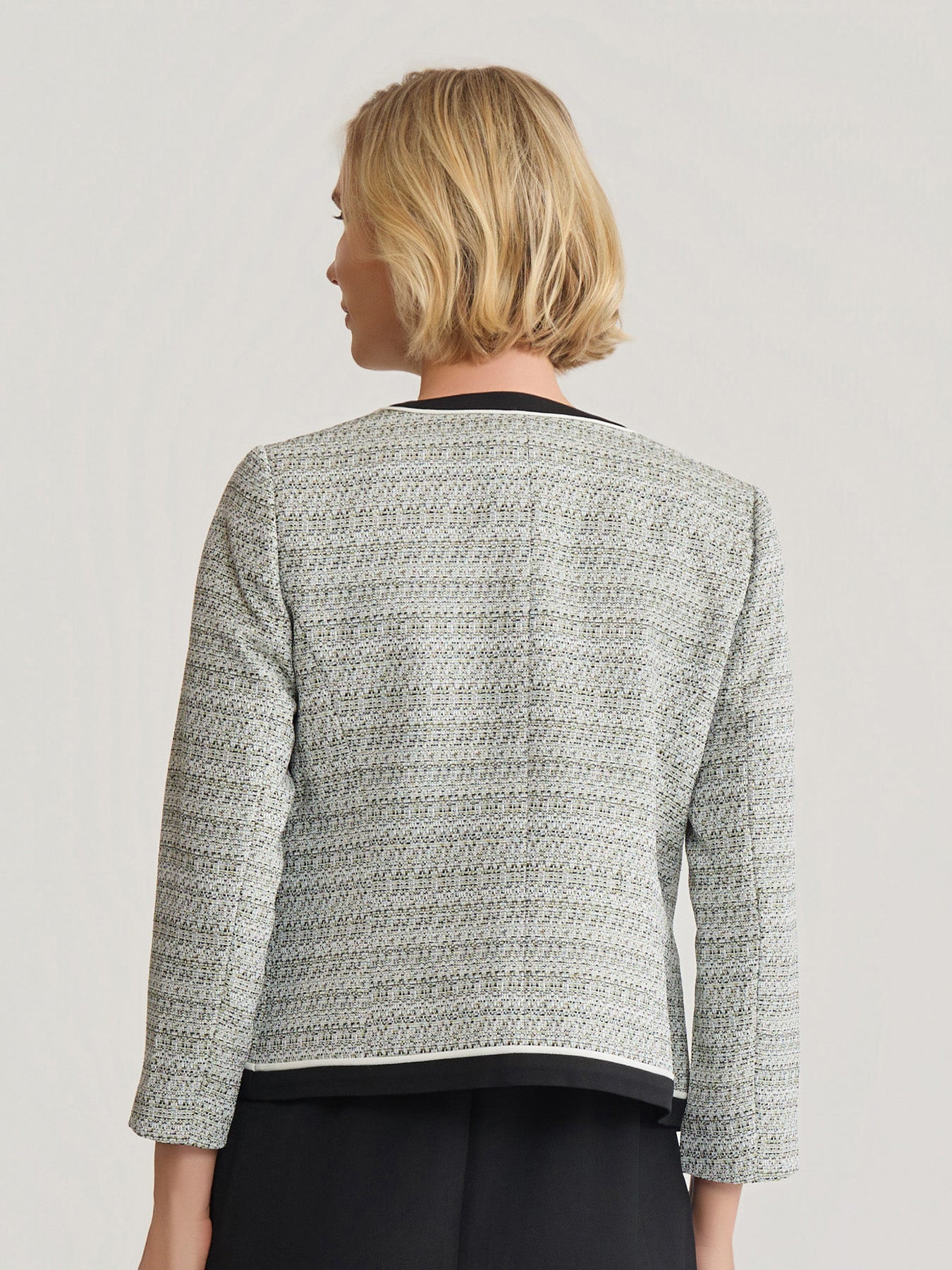 Open Front Contrast Trim Jacket, Tweed in Loden Dusk Multi | Kasper