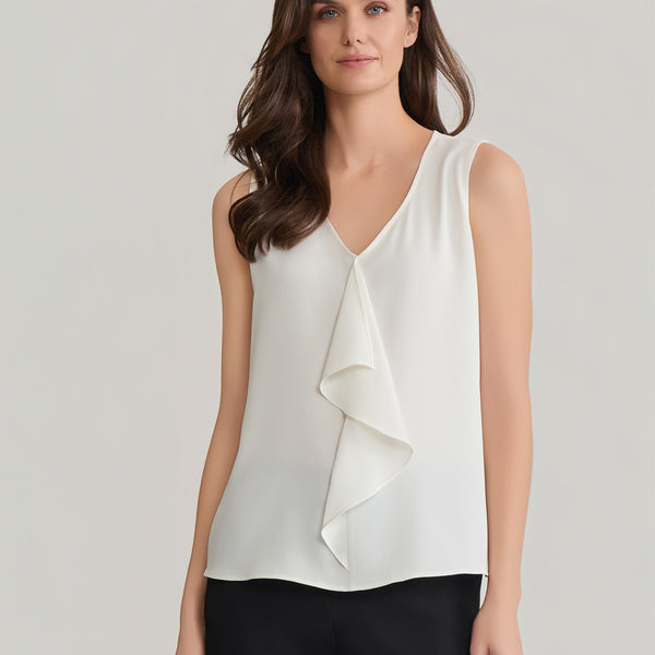 Ruffle Neck Blouse in Vanilla Ice | Kasper