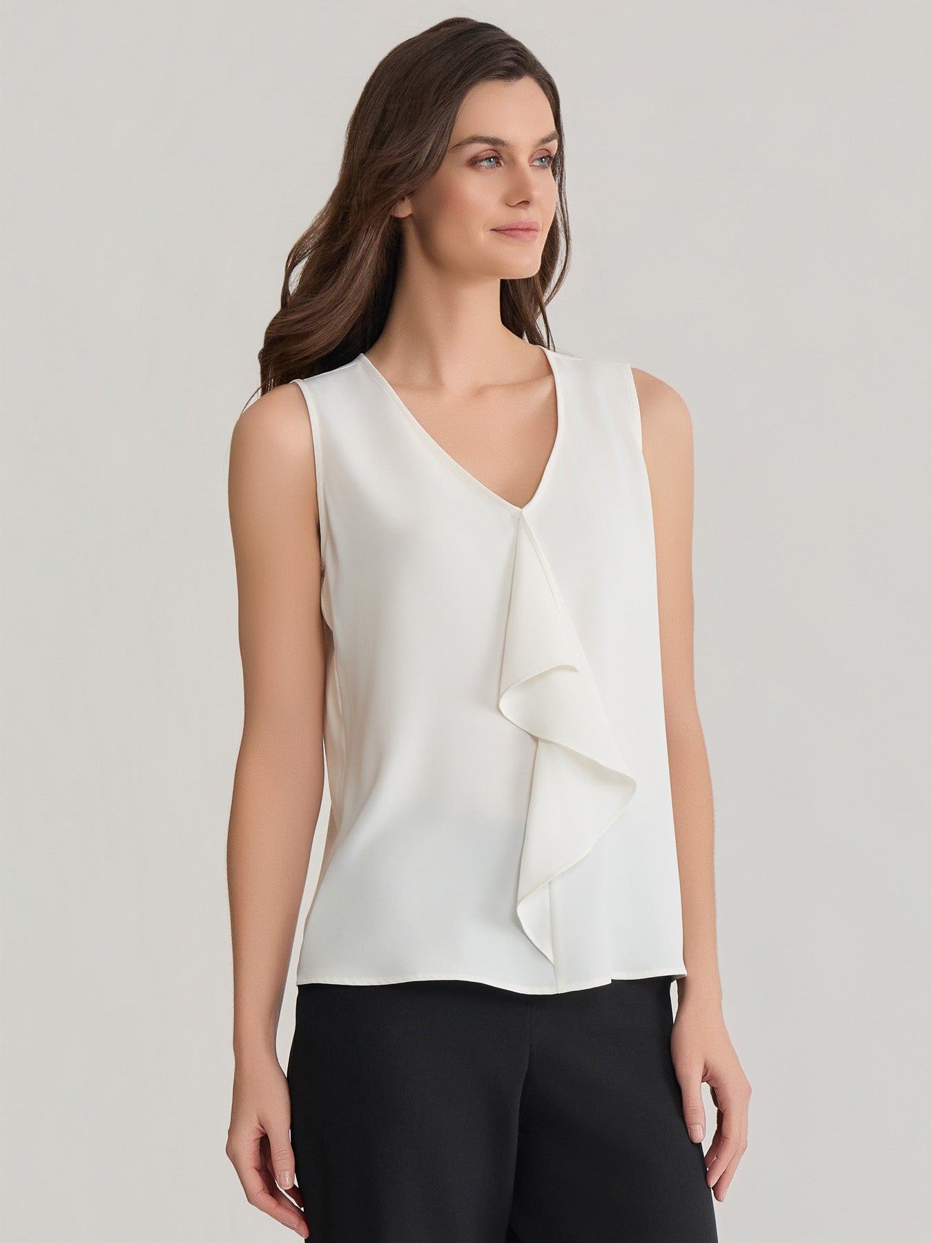 Ruffle Neck Blouse in Vanilla Ice | Kasper