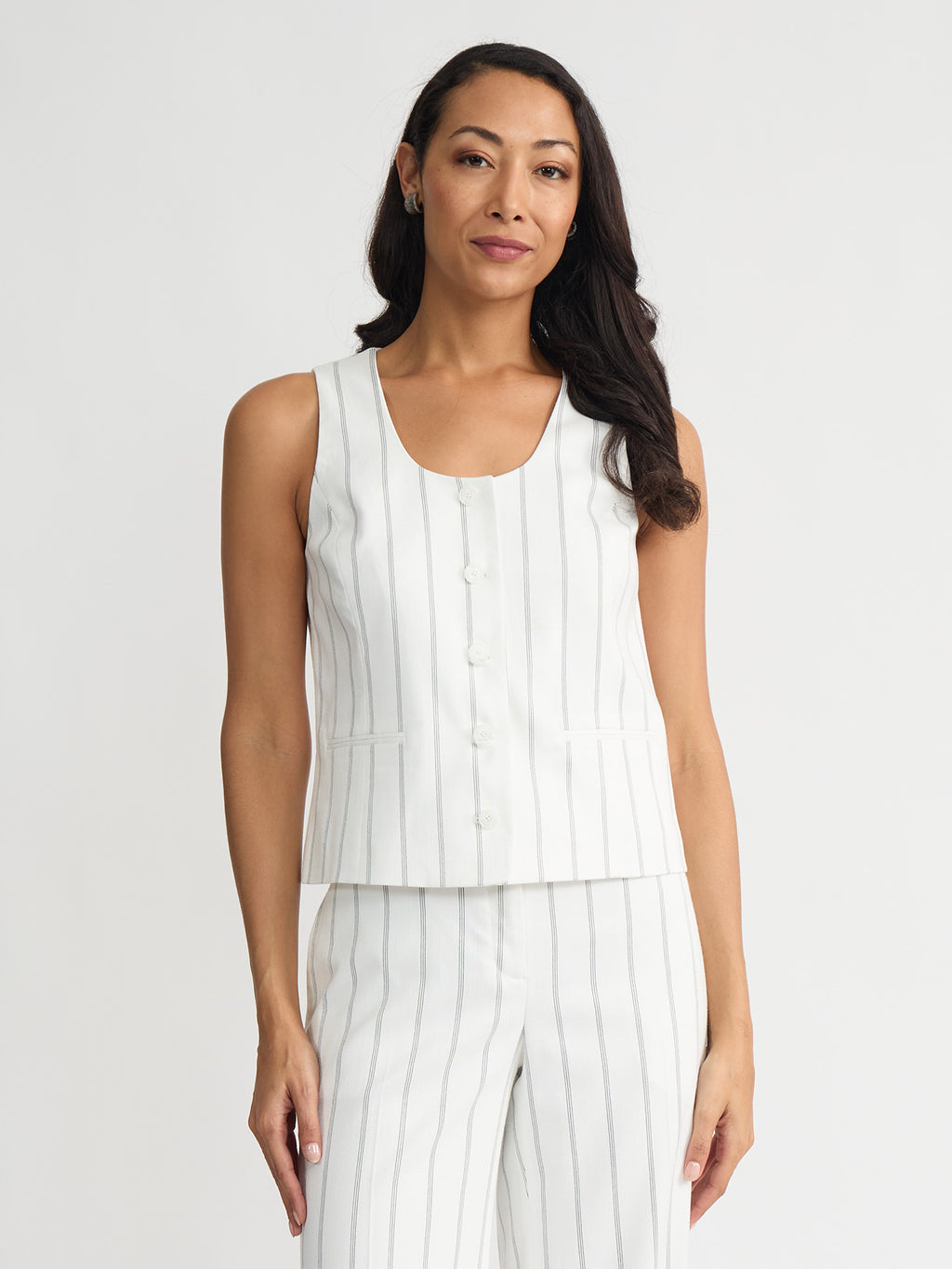 Theory Oxford Crepe CL Slim Vest  ホワイト S Striped Admiral Crepe Slim Vest | Theory