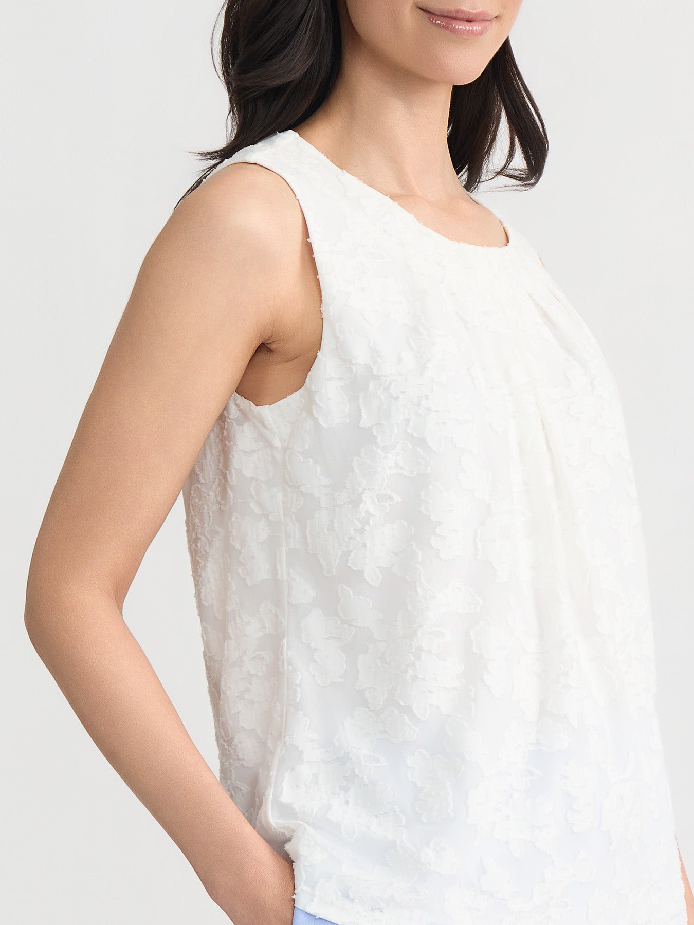 lily white lace top Pleat Neck Top