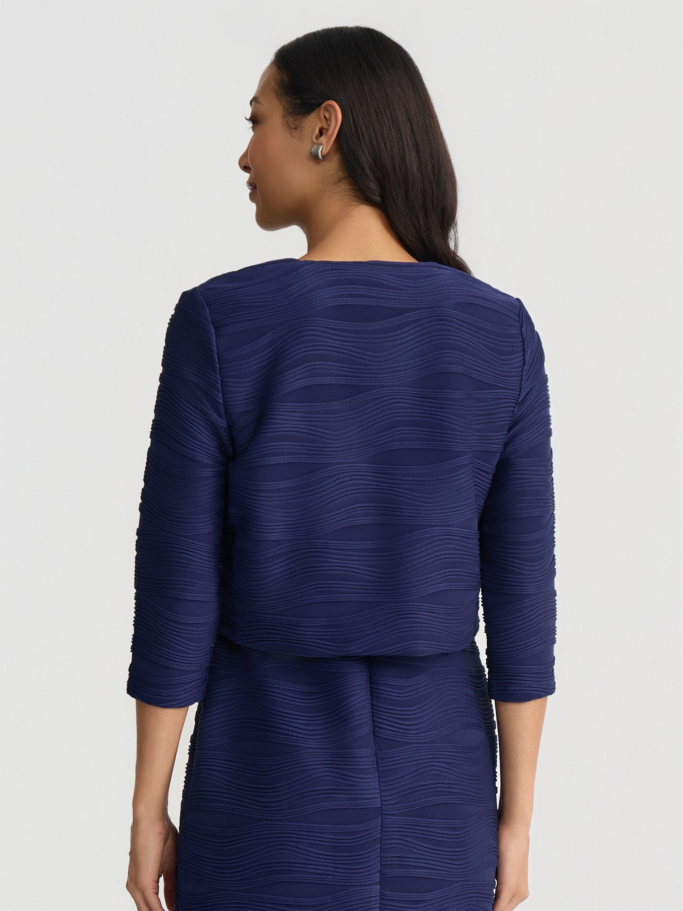 Kasper MISSY Wave Knit 3/4 SLV Shrug, Navy Blue, XS Kasper MISSY Wave Knit 3/4 SLV Shrug, Navy Blue, XS