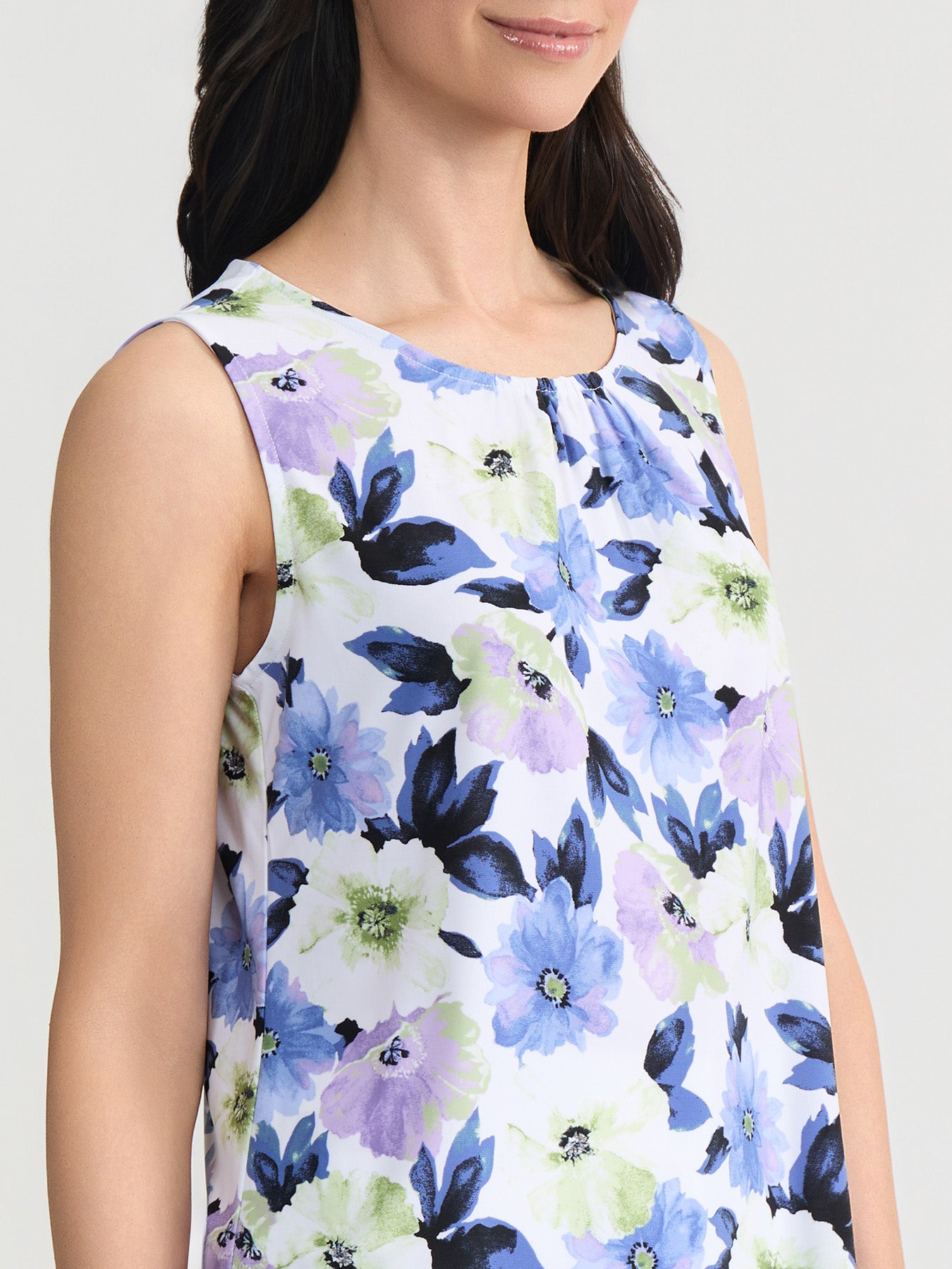 lily white floral top Pleat Neck Top