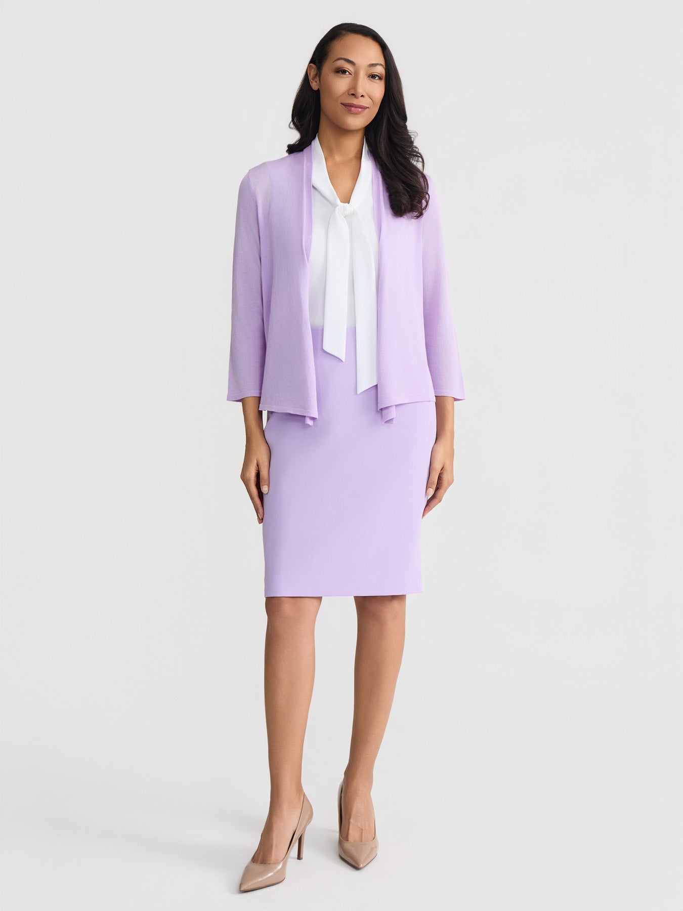 Kasper Women's Self Edge Open Front Cardigan - Purple - Cardigans Kasper Women's Self Edge Open Front Cardigan - Purple - Cardigans