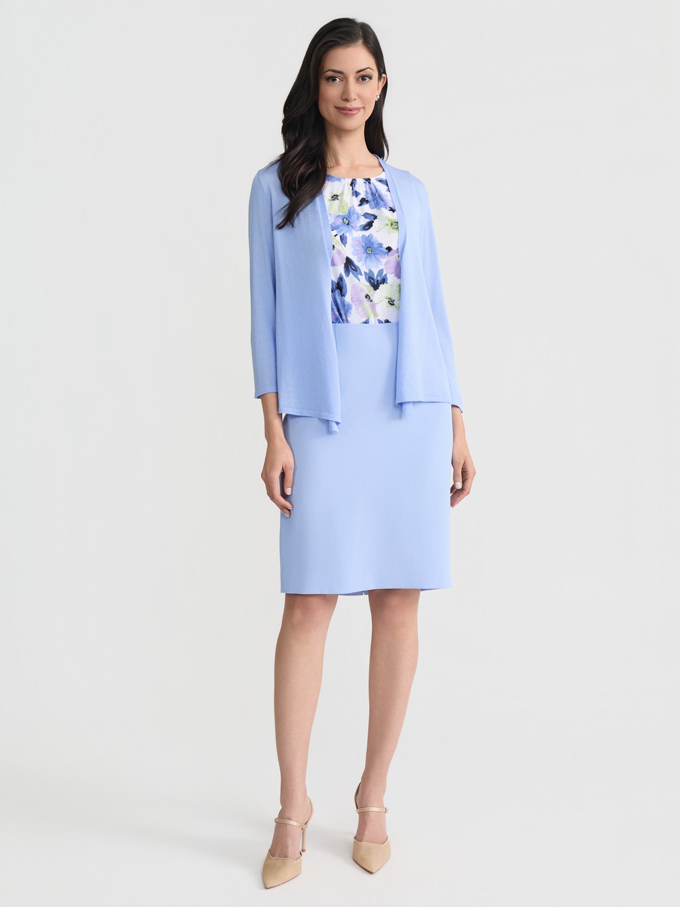 Kasper Plus Size Open-Front A-Line Cardigan - Paris Bleu