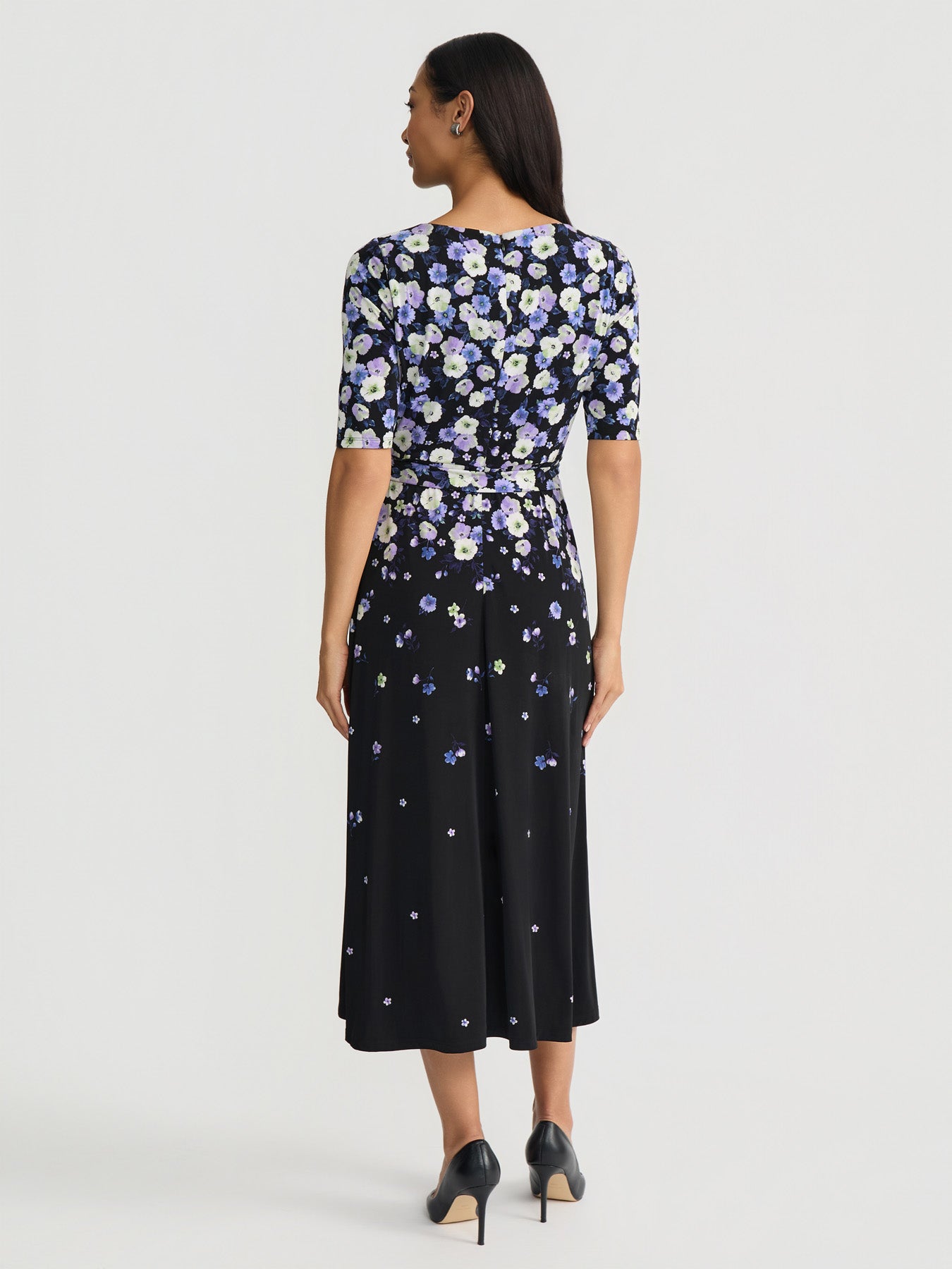 Kasper Women's Floral-Print Midi Dress - Black Multi - Size 10 Kasper Women's Floral-Print Midi Dress - Black Multi - Size 10