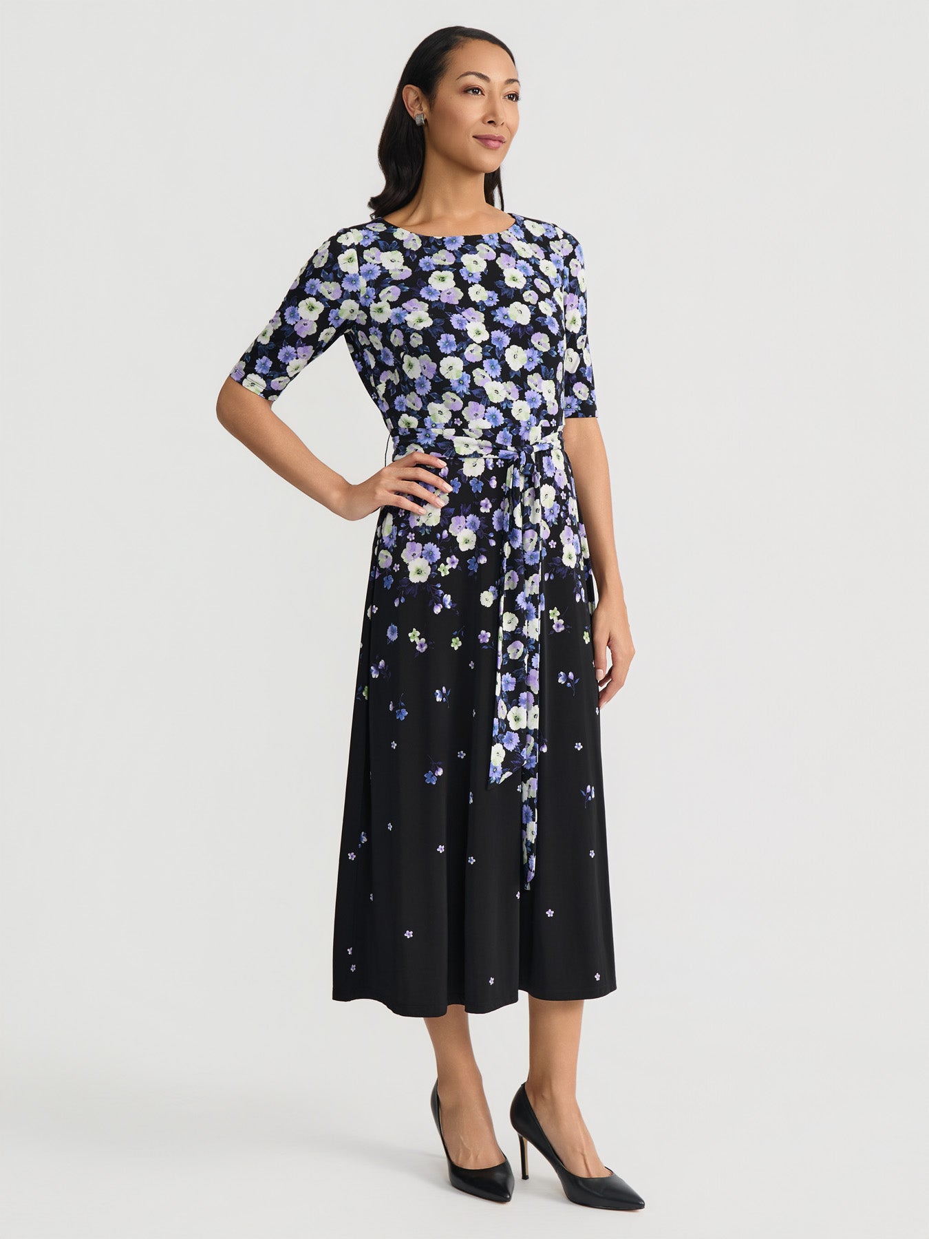 Kasper Women's Floral-Print Midi Dress - Black Multi - Size 10 Kasper Women's Floral-Print Midi Dress - Black Multi - Size 10