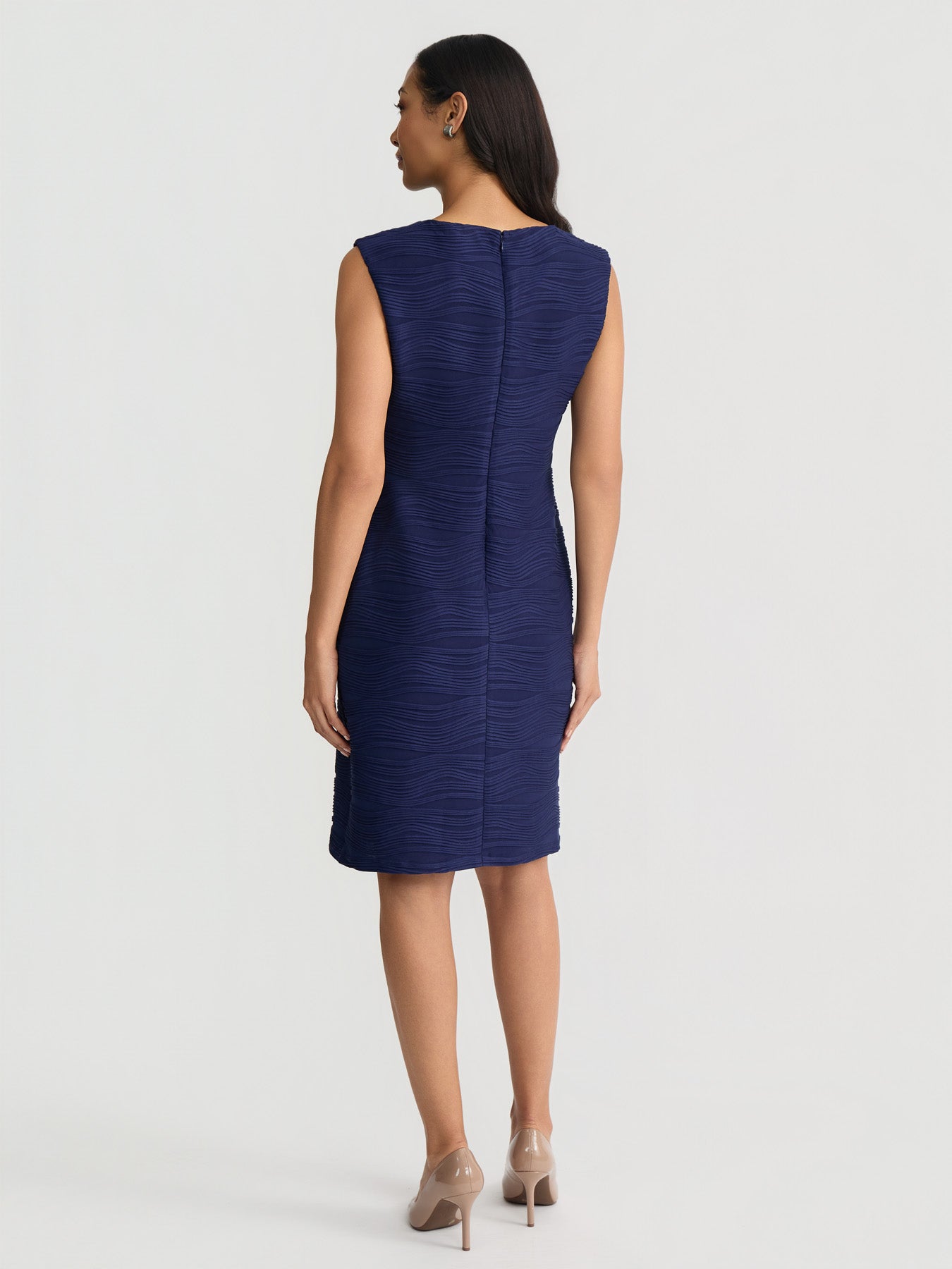 Plus Extended Sleeve Sheath Dress, Pintuck Wave Knit