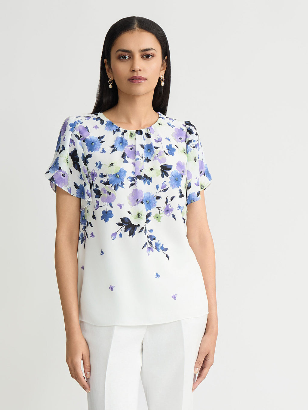 Plus Printed Tulip Sleeve Blouse