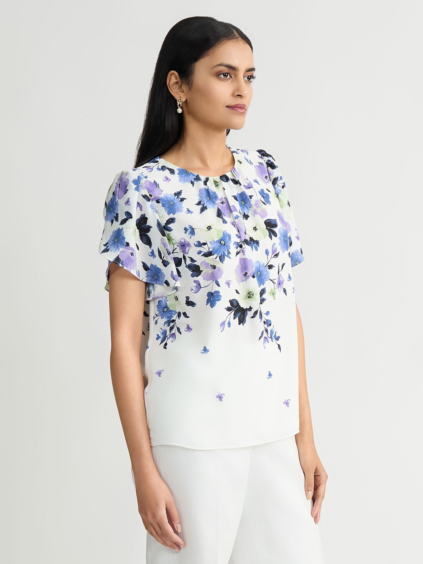 lily white blouse Printed Tulip Sleeve Blouse