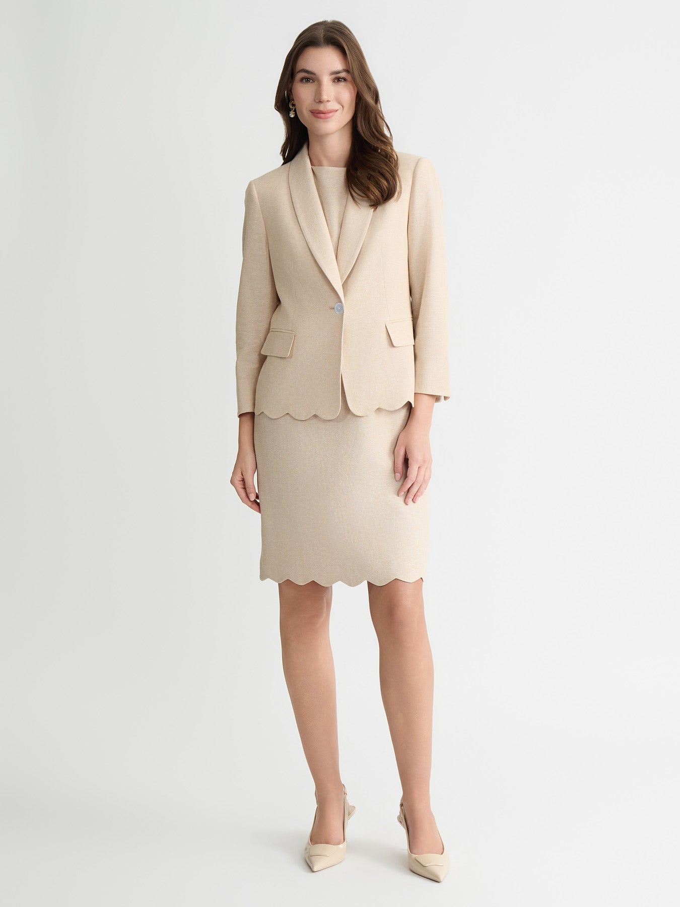 Kasper Women's Petite 1 Button Shawl Collar Jacket with Scalloped Hem, 4P