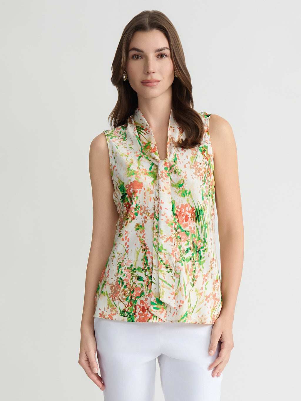 Tie Neck Sleeveless Blouse, Satin