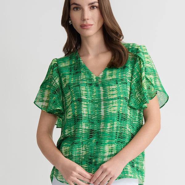 Plus Tulip Sleeve V-Neck Blouse