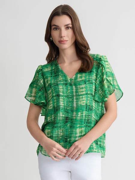 Petite Tulip Sleeve V-Neck Blouse