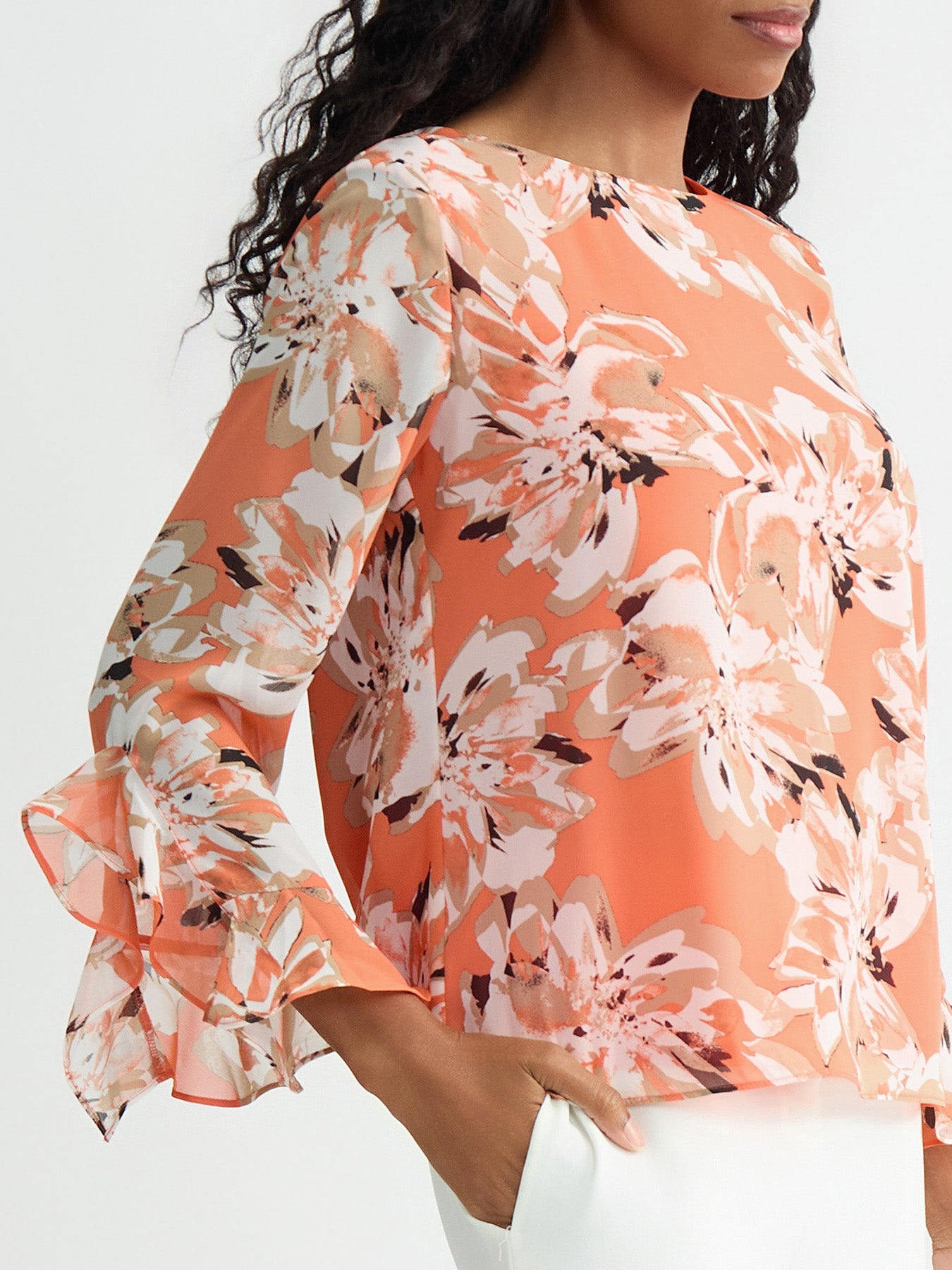 Printed Flounce Sleeve Blouse