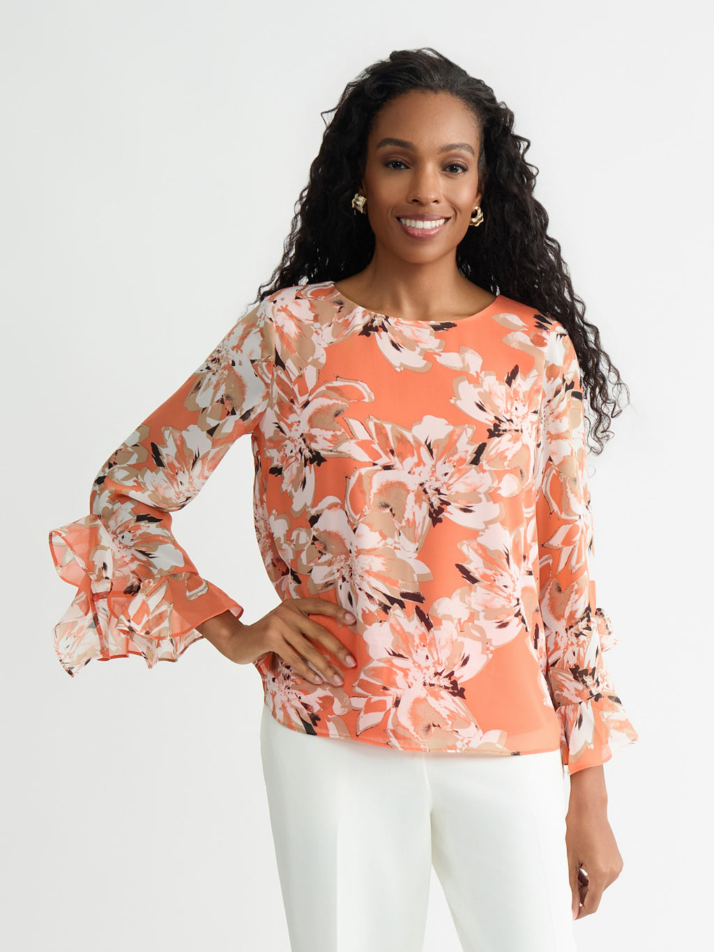 Printed Flounce Sleeve Blouse