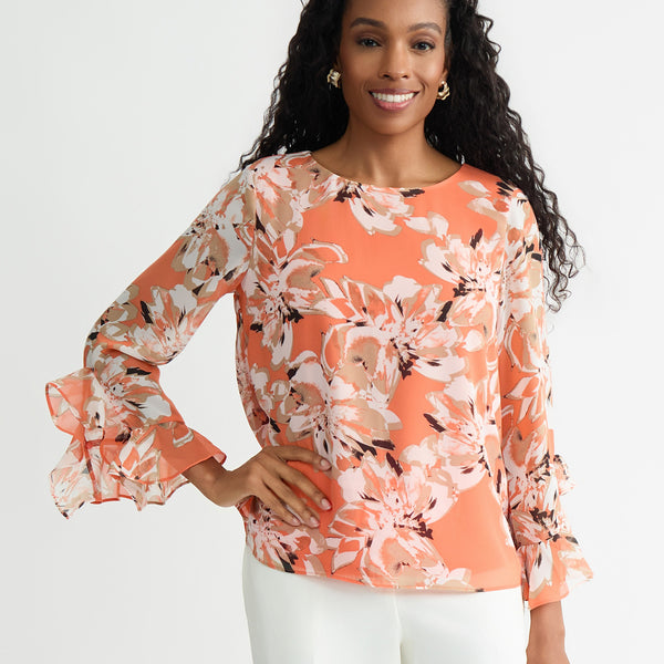 Printed Flounce Sleeve Blouse