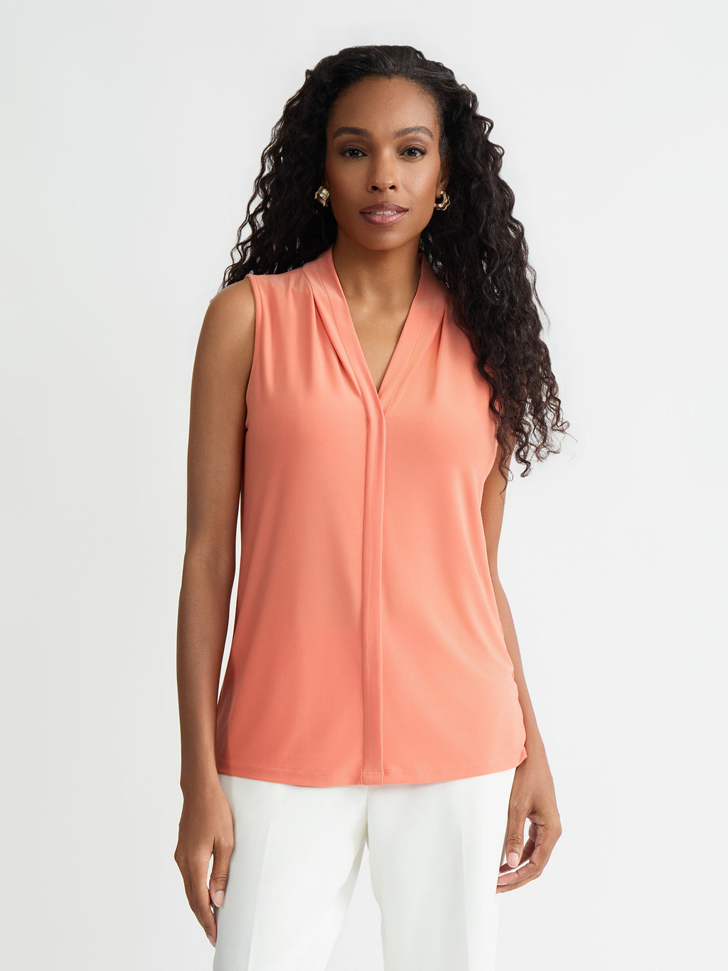 Sleeveless Pleat Neck Top