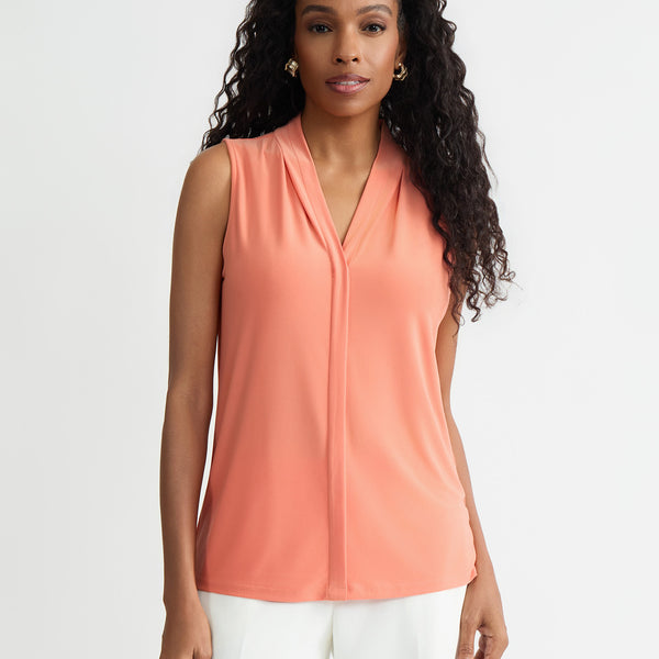 Sleeveless Pleat Neck Top