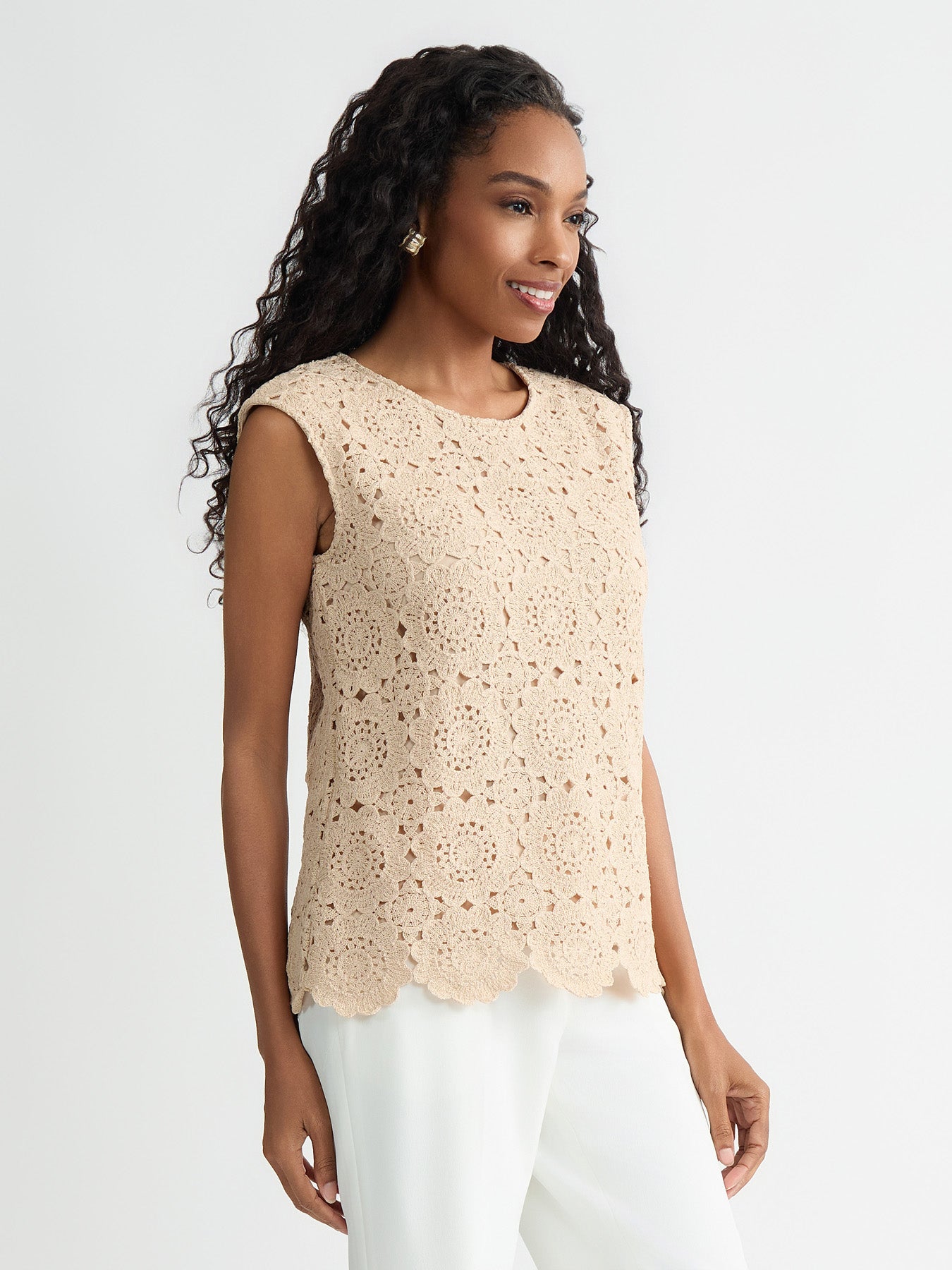 Petite Crochet Knit Top