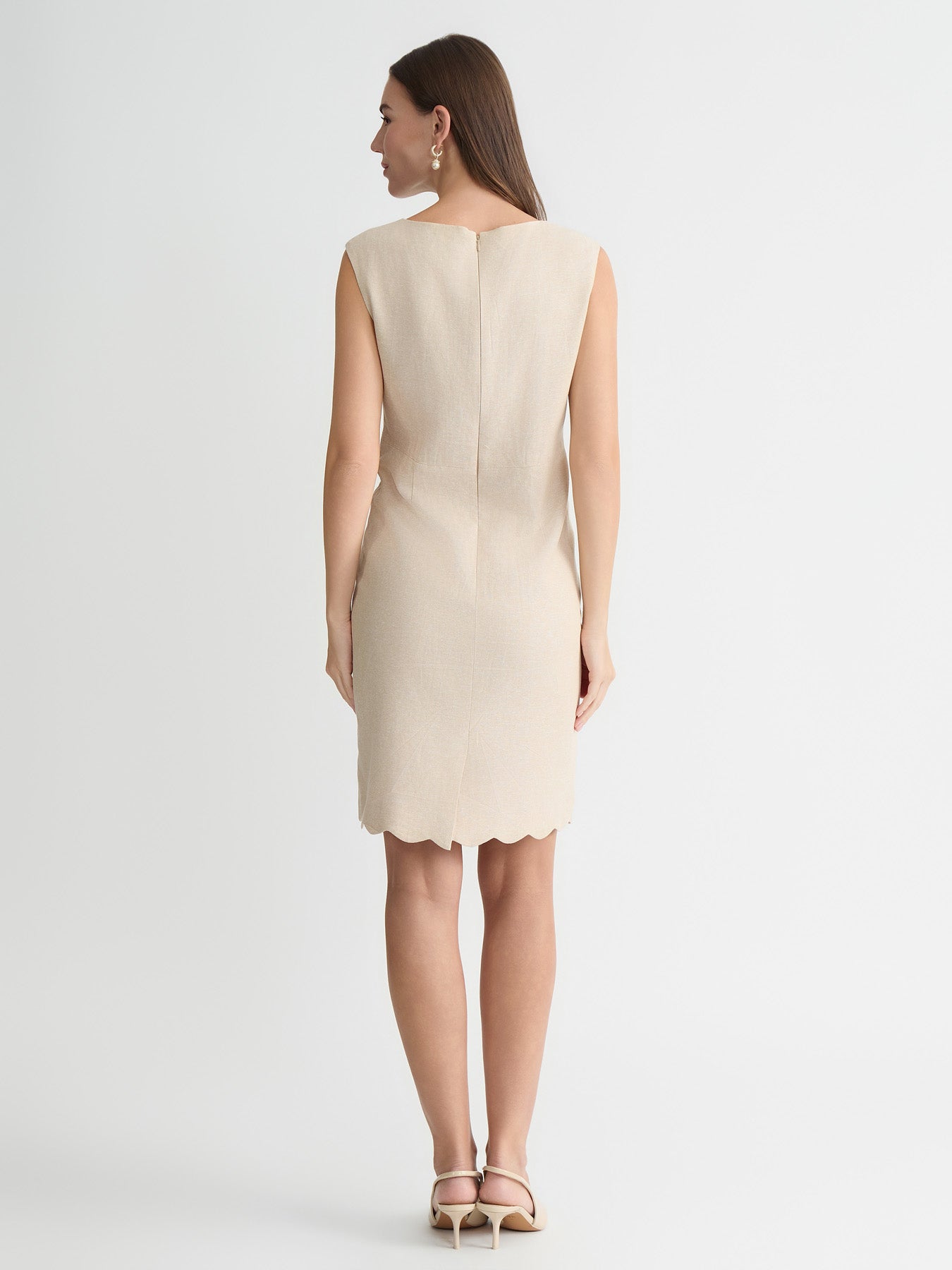 Kasper Women's Sleeveless Scalloped Hem Linen Dress, 10