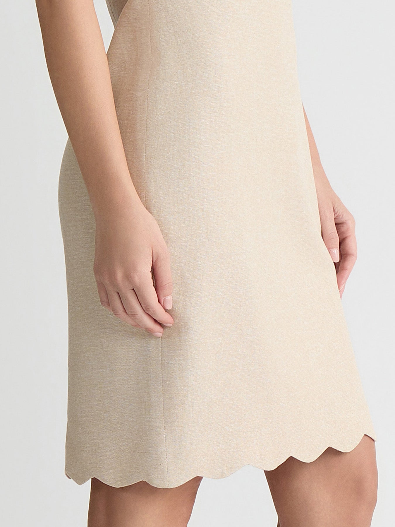 Linen Scallop Hem Sheath Dress Linen Scallop Hem Sheath Dress