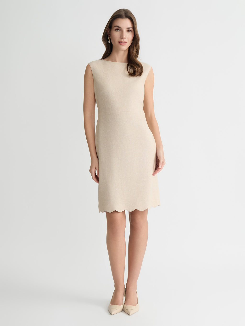 Linen Scallop Hem Sheath Dress