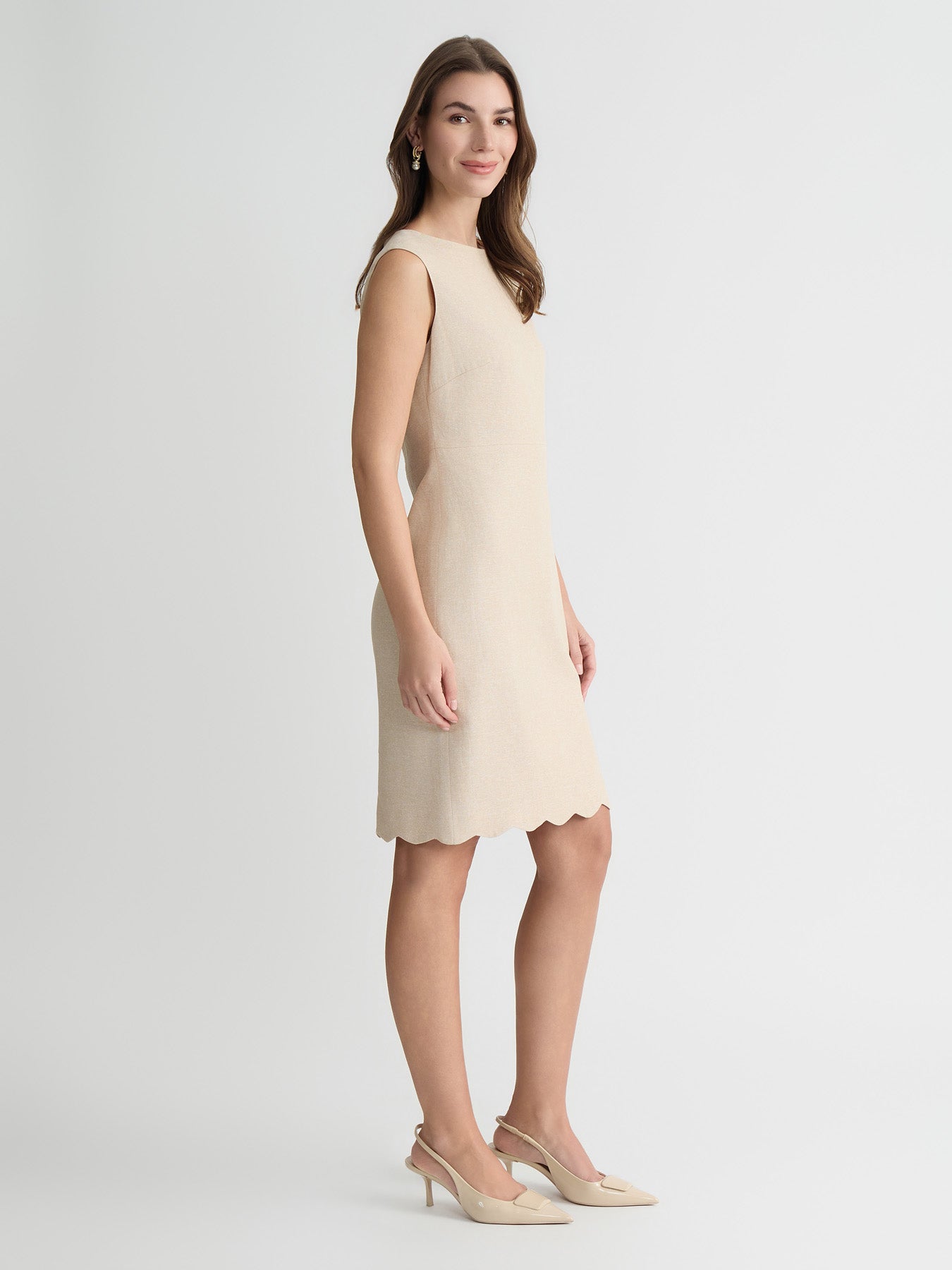 beige sheath dress Jordana Long Sleeve Waist Tie Ribbed Midi Dress Beige