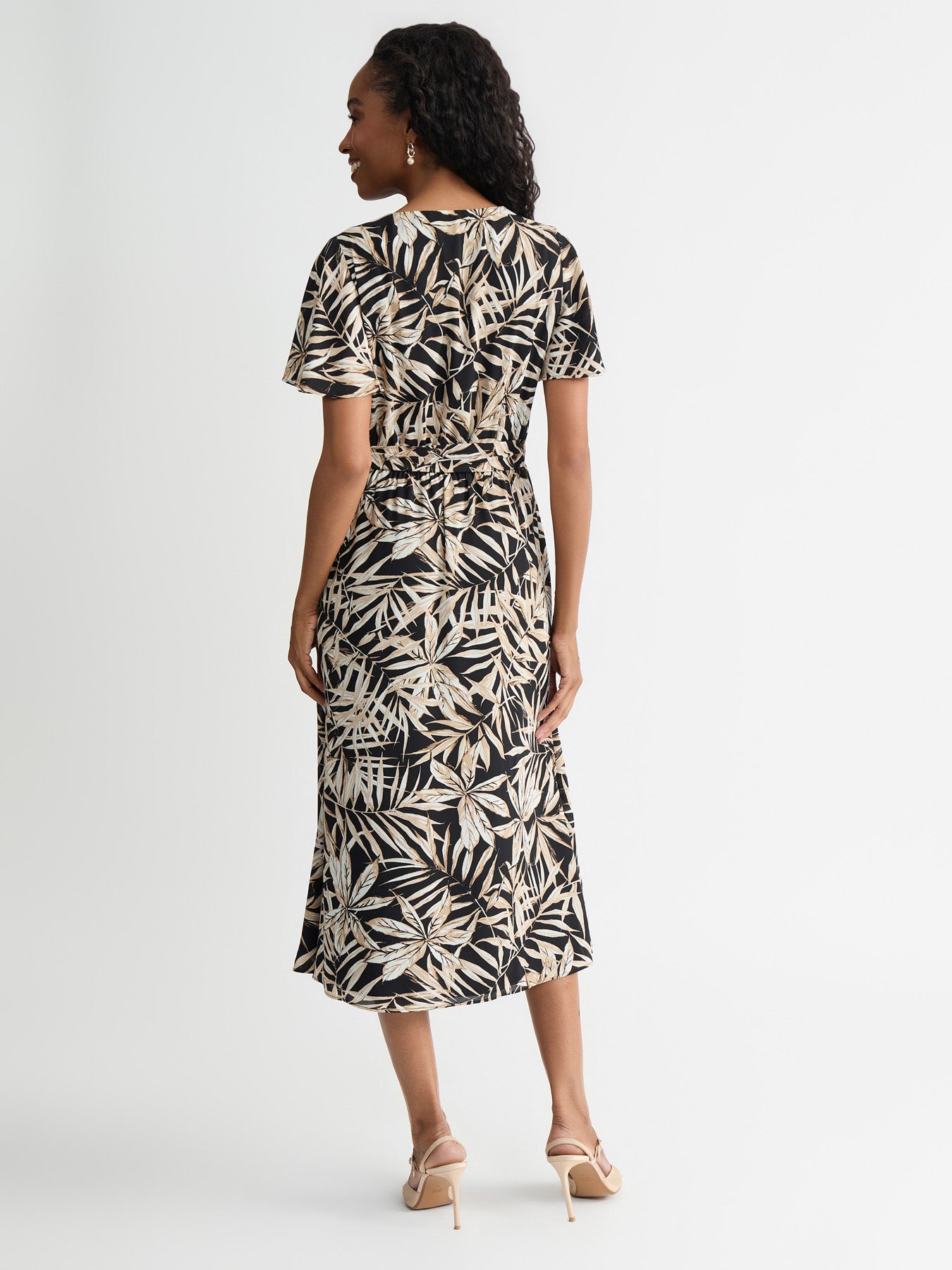 Kasper Women's V-Neck Flutter-Sleeve Midi Dress - Black Multi
