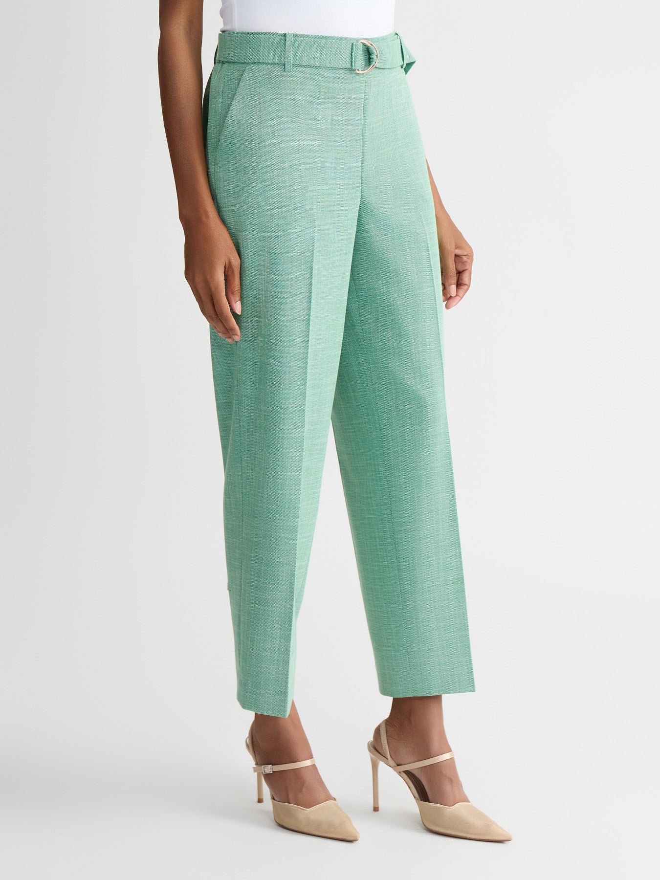 Audrey Belted Pull-On Straight Ankle Pants