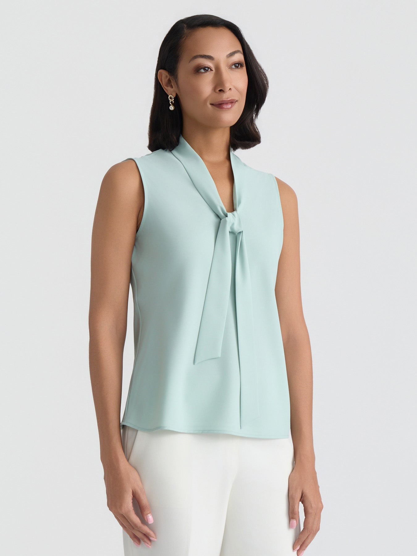 Petite Tie Neck Sleeveless Blouse