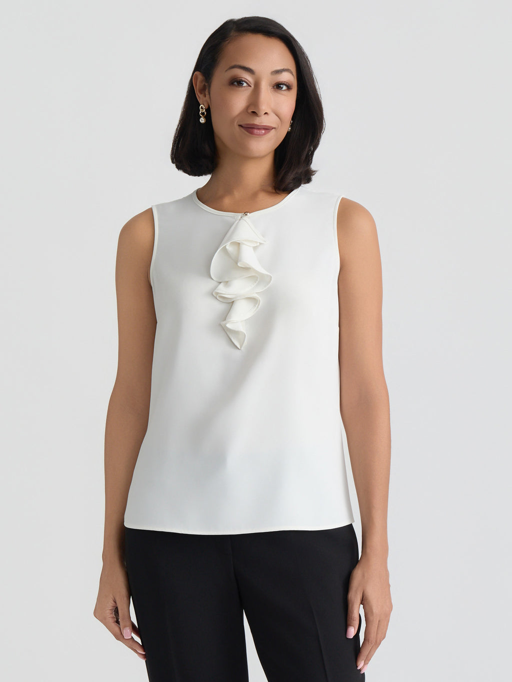 Jewel Neck Ruffle Blouse