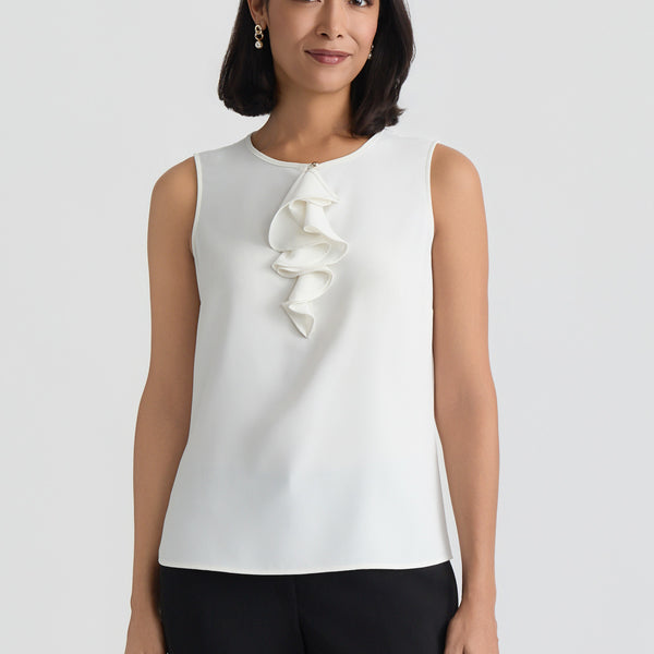 Jewel Neck Ruffle Blouse