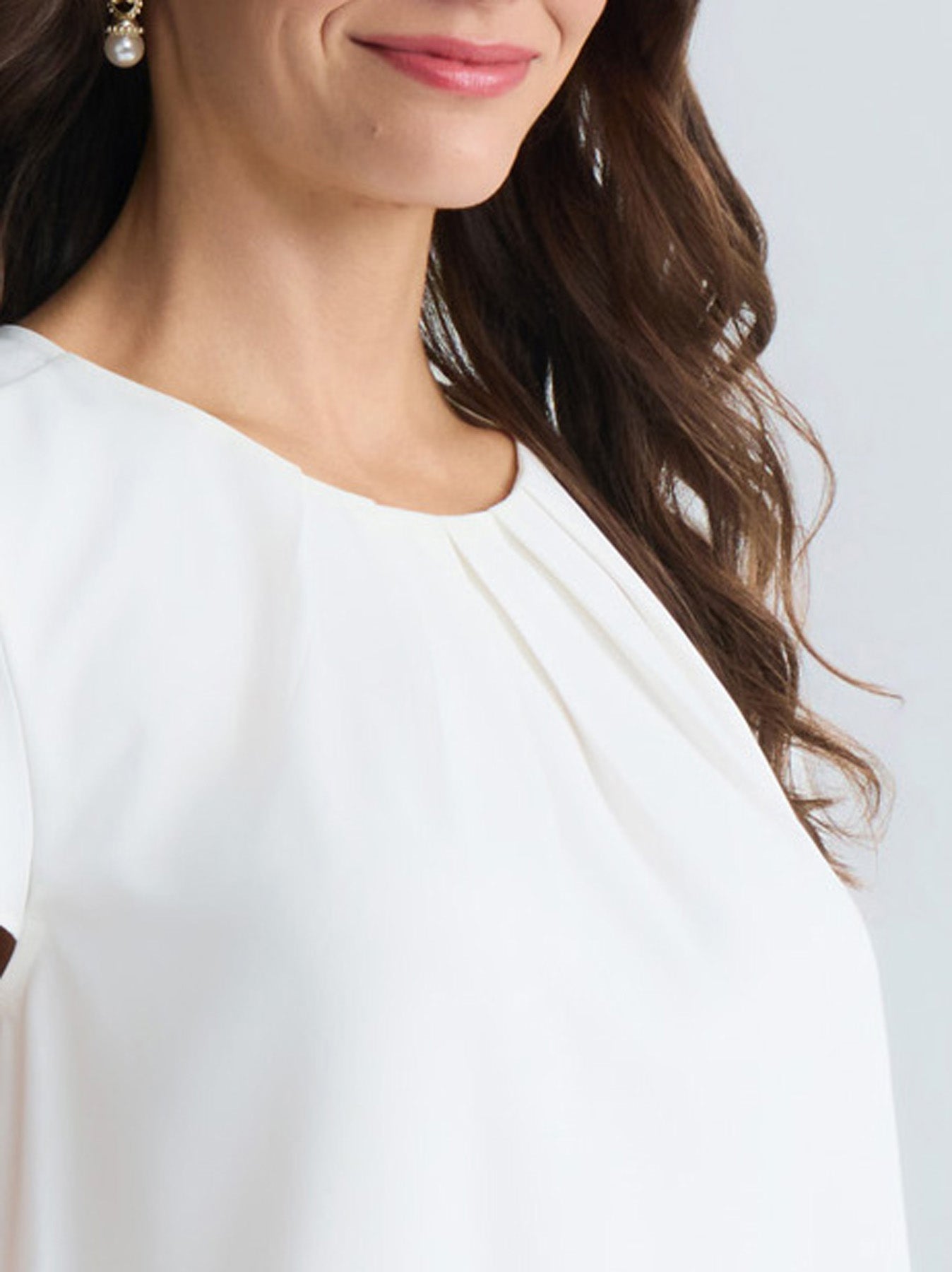 Cap Sleeve Pleat Neck Blouse
