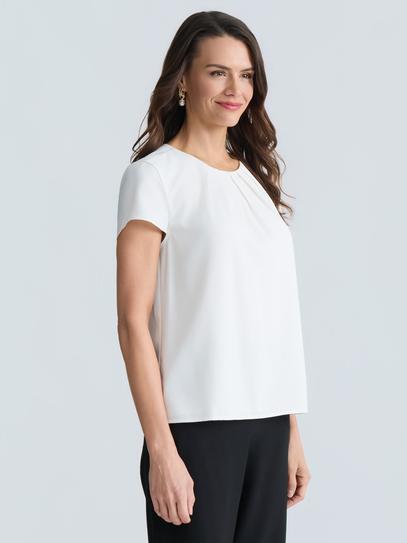 Cap Sleeve Pleat Neck Blouse